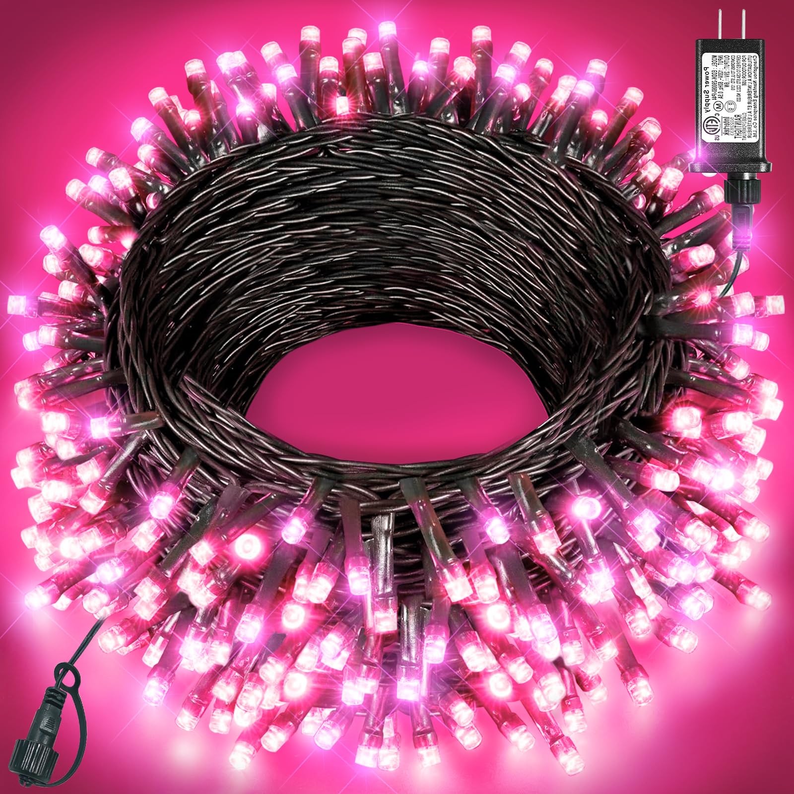 Xmasbokeh Pink Christmas Lights Outdoor  80Ft 240 Led Christmas Tree Lights Waterproof Plug In  8 Modes Connectable Christmas Decorations Green Wire For Indoor Bedroom Tree House Holiday