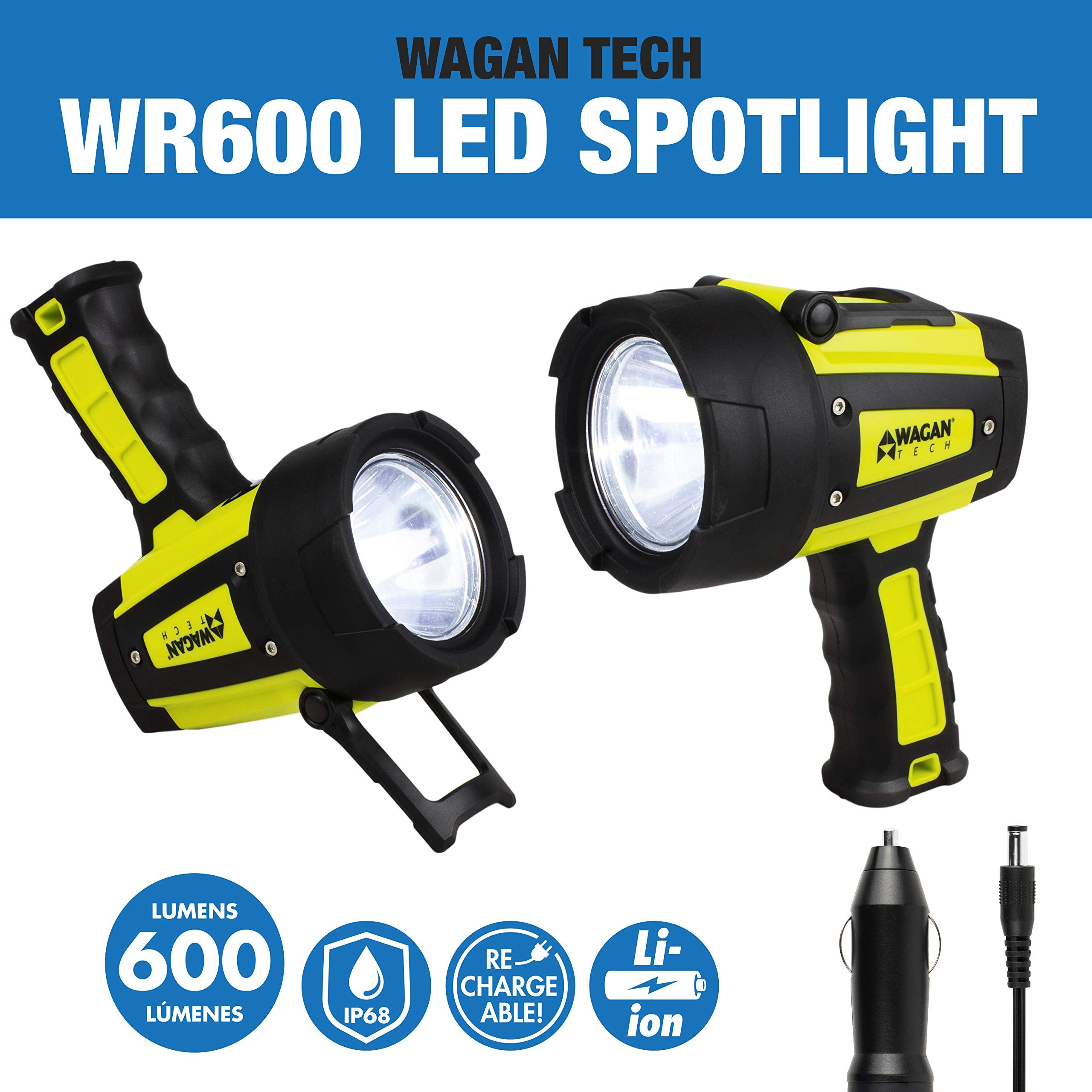 Wagan El4322 Brite-Nite Wr600 Usb Rechargeable Led Handheld Spotlight 600 Lumen Led Lights 3 Lighting Modes 7 Position Hanging S
