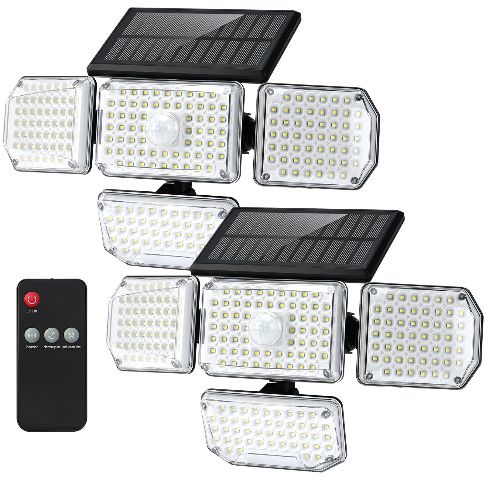 Solar Lights Outdoor, 214 LED Motion Sensor Waterproof Solar Security Light with Remote Control, 4 Heads 270 Wide Angle Flood Wa