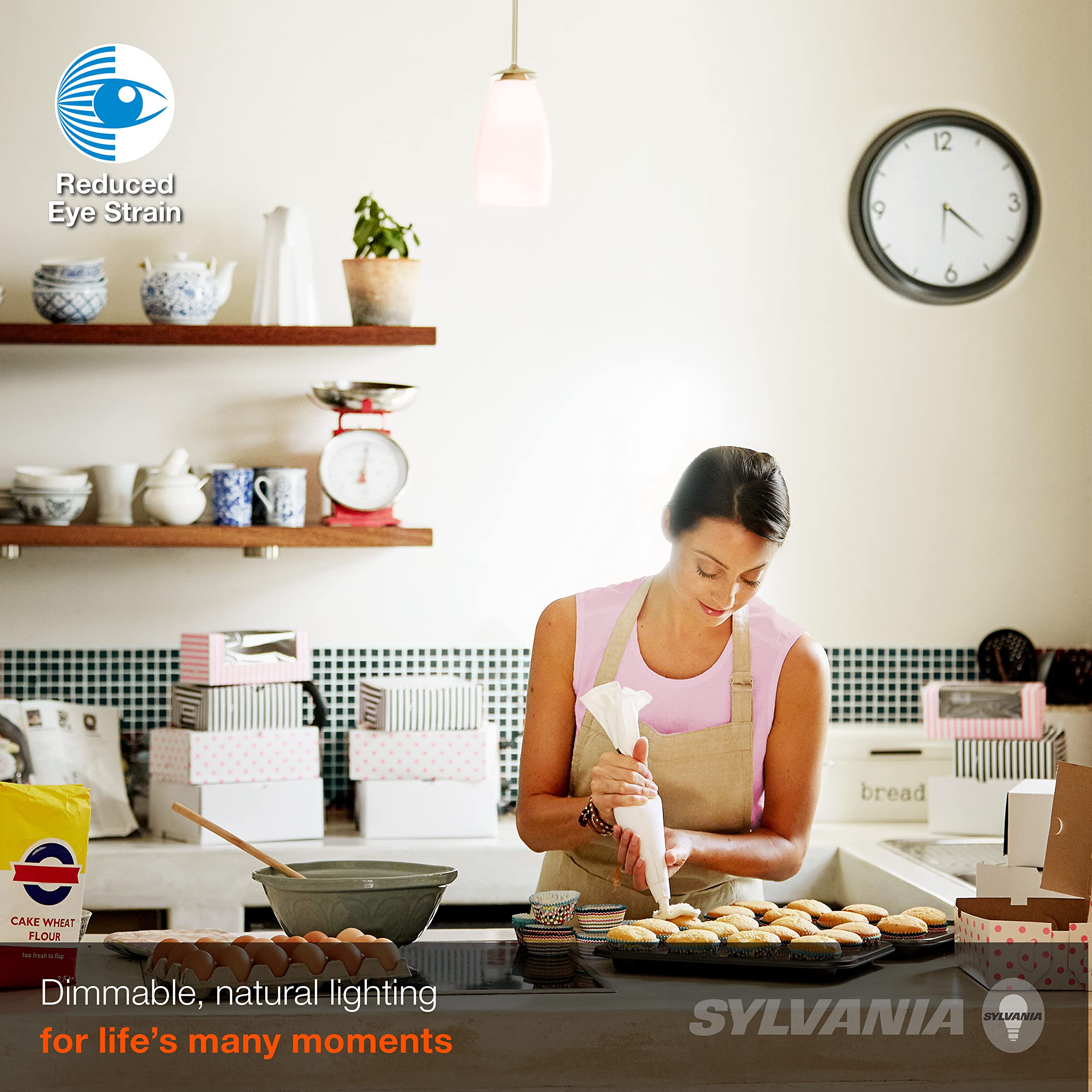 Sylvania Reduced Eye Strain A19 Led Light Bulb, 60W = 8W, 13 Year, Dimmable, Frosted, 5000K, Daylight - 4 Pk