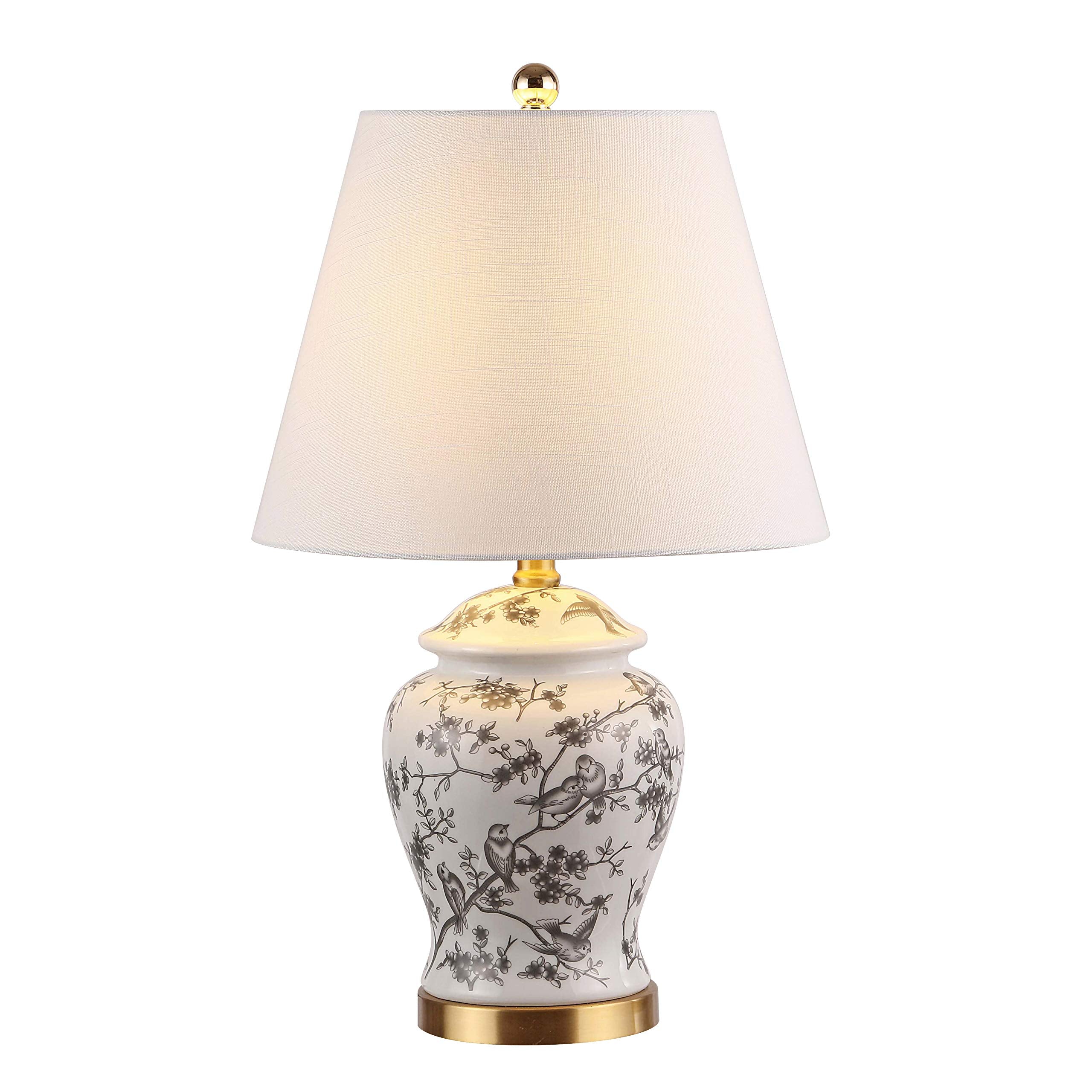JONATHAN Y 22in Chinoiserie LED Table Lamp, Ceramic, Gray/White, Model JYL3005C, Bedside Desk Nightstand for Bedroom, Living Room, Office