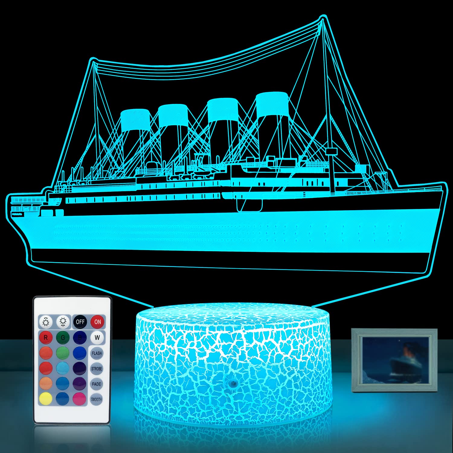 YAOMYLT Titanic Night Light for Kids Led Lights for Bedroom with Remote & Touch Control 16 Colors Changing Bedside Decor Ship Mo
