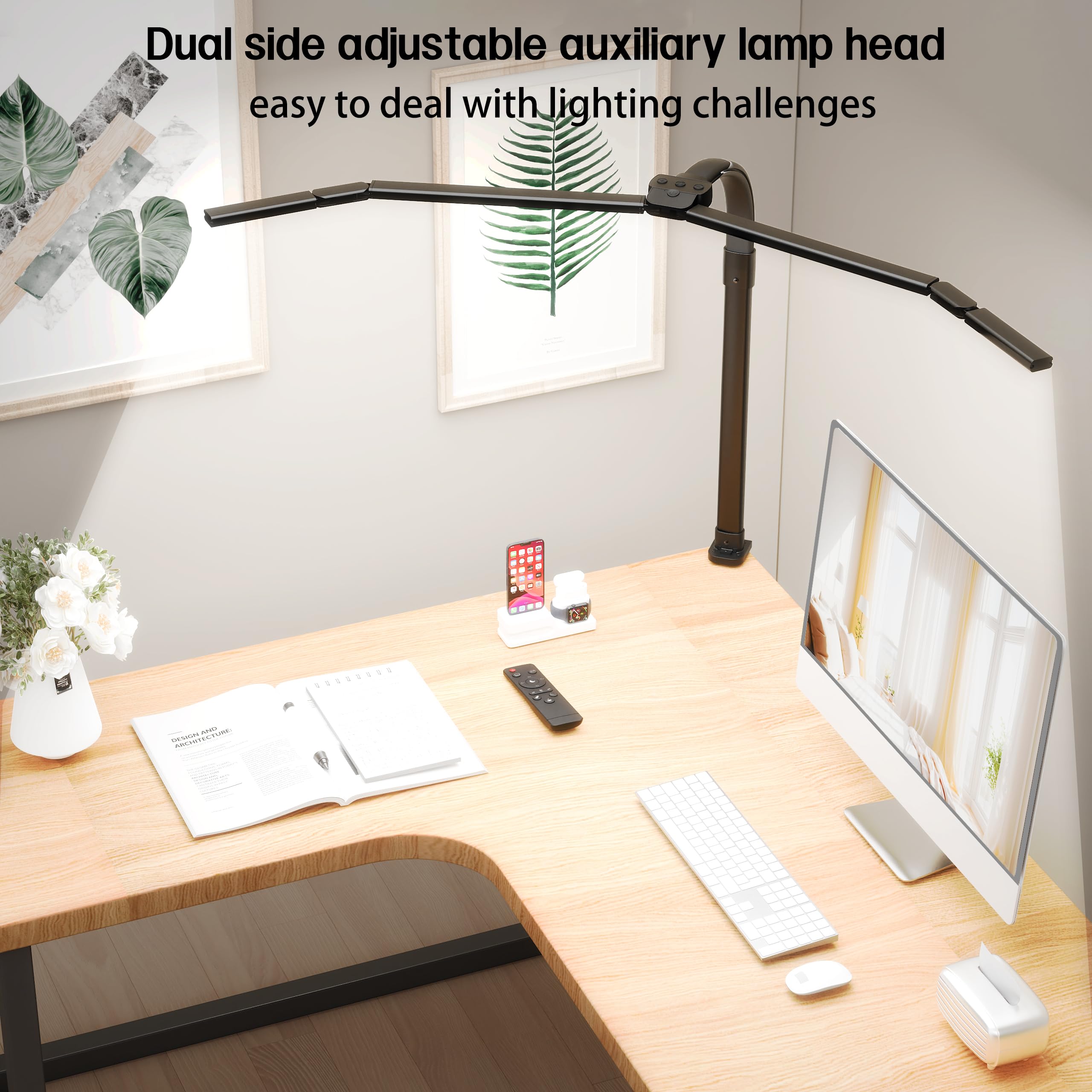Cjjfaca Office Home Desk Lamp 24W Super Bright Eye-Care Desk Lamp Adjustable Gooseneck Office Led Task Light With Soft Non-Glare Lighting Suitable For Studying Reading (Black)