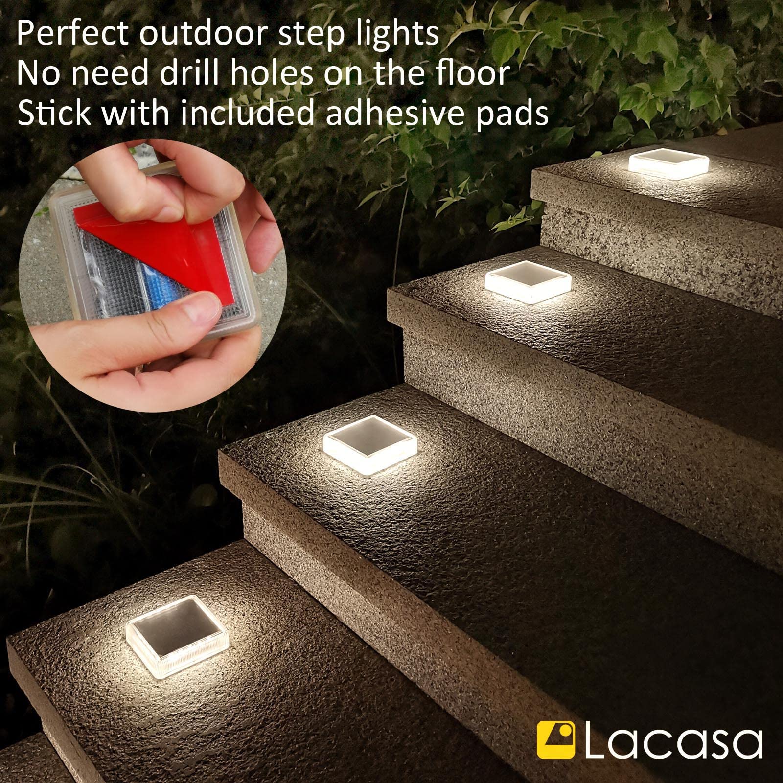 Lacasa Solar Deck Lights, 4 Pack 30Lm Led Dock Lights Natural White 4000K, Outdoor Solar Powered Step Lights Light Up All Night