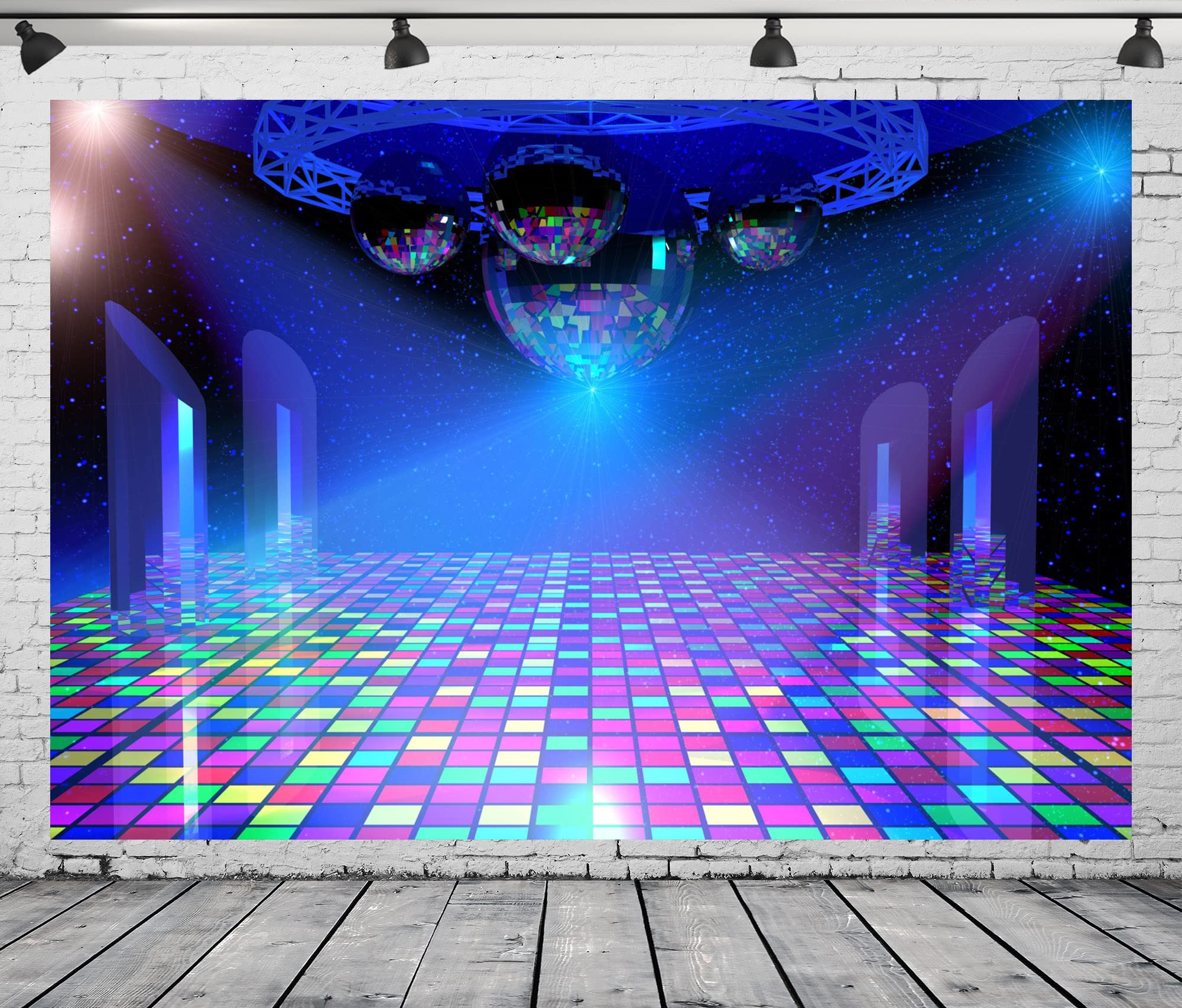 BELECO 20x10ft Fabric Disco Party Backdrop Vintage 70s 80s 90s Disco Ball Stage Backdrop Night Club Neon Music Birthday Backdrop