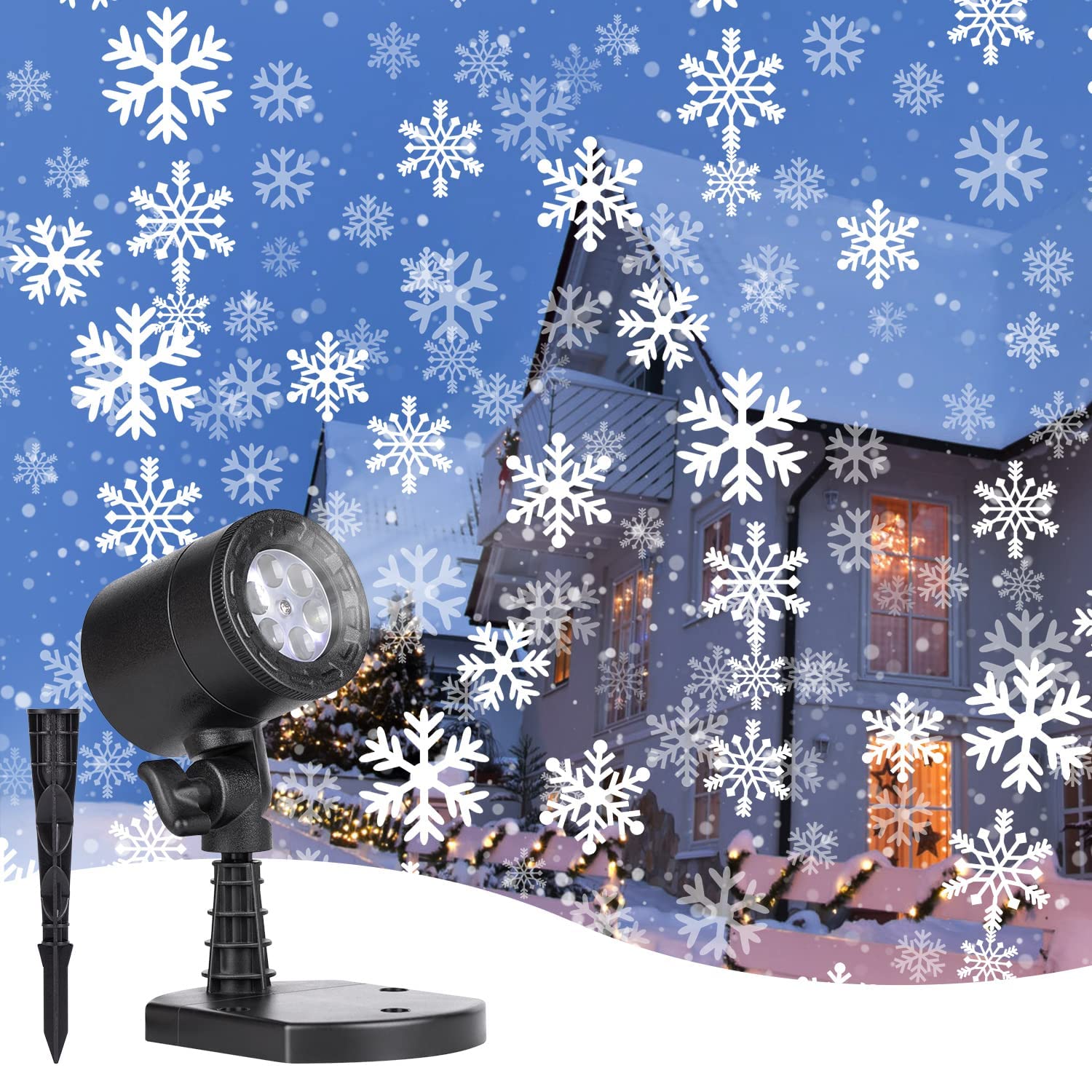 Christmas Snowflake Projector Lights Outdoor, Led Rotating Snowfall Show Lights Waterproof Landscape Decorative Christmas Light Lighting For Xmas Holiday Party Garden Patio Indoor Home Decoration Show