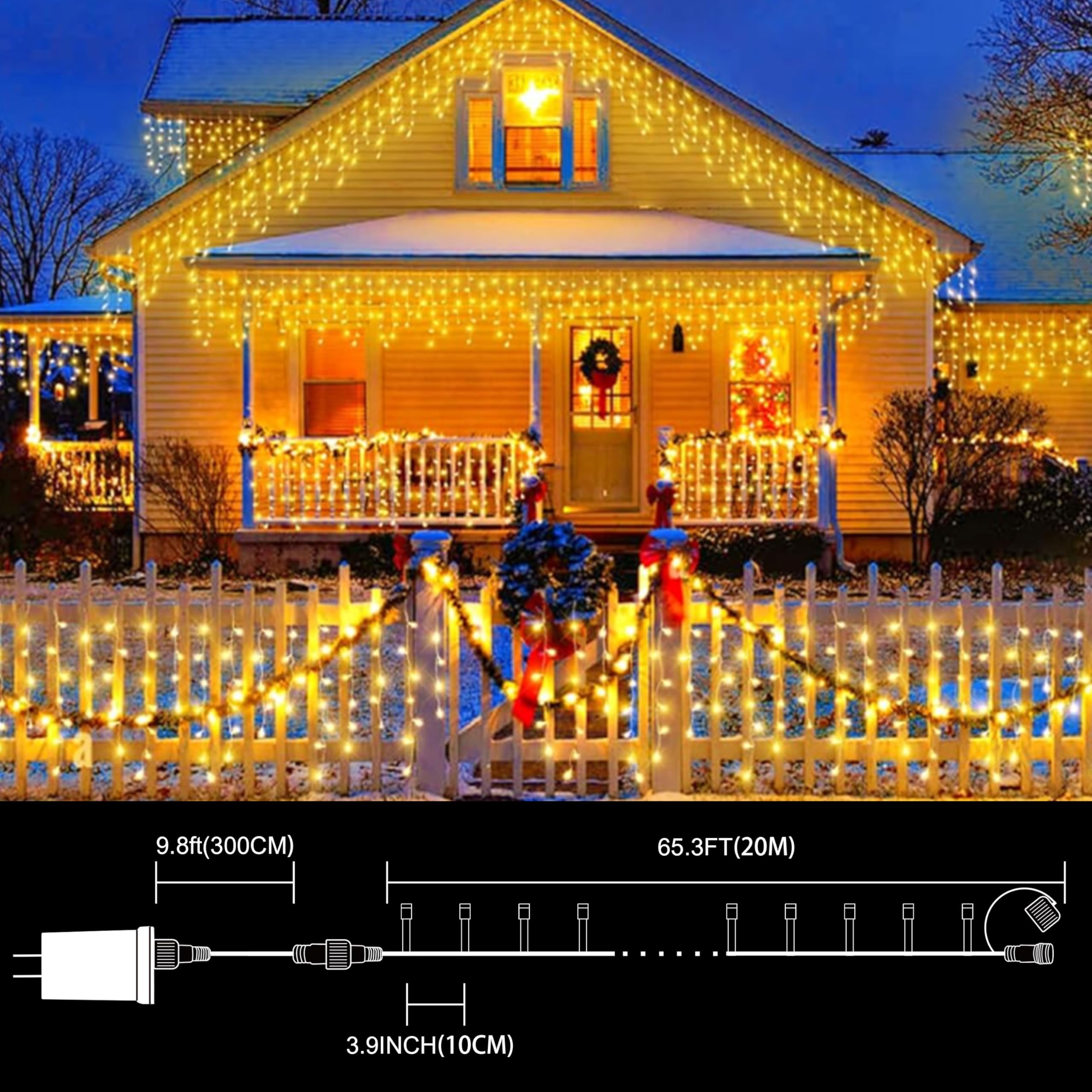 Lamphome 66Ft Christmas Decorative Mini Lights 200 Led Transparent Wire Fairy Starry String Lights Plug In  11 Lighting Modes  For Indoor Outdoor Xmas Tree Wedding Party Decoration (Warm White)