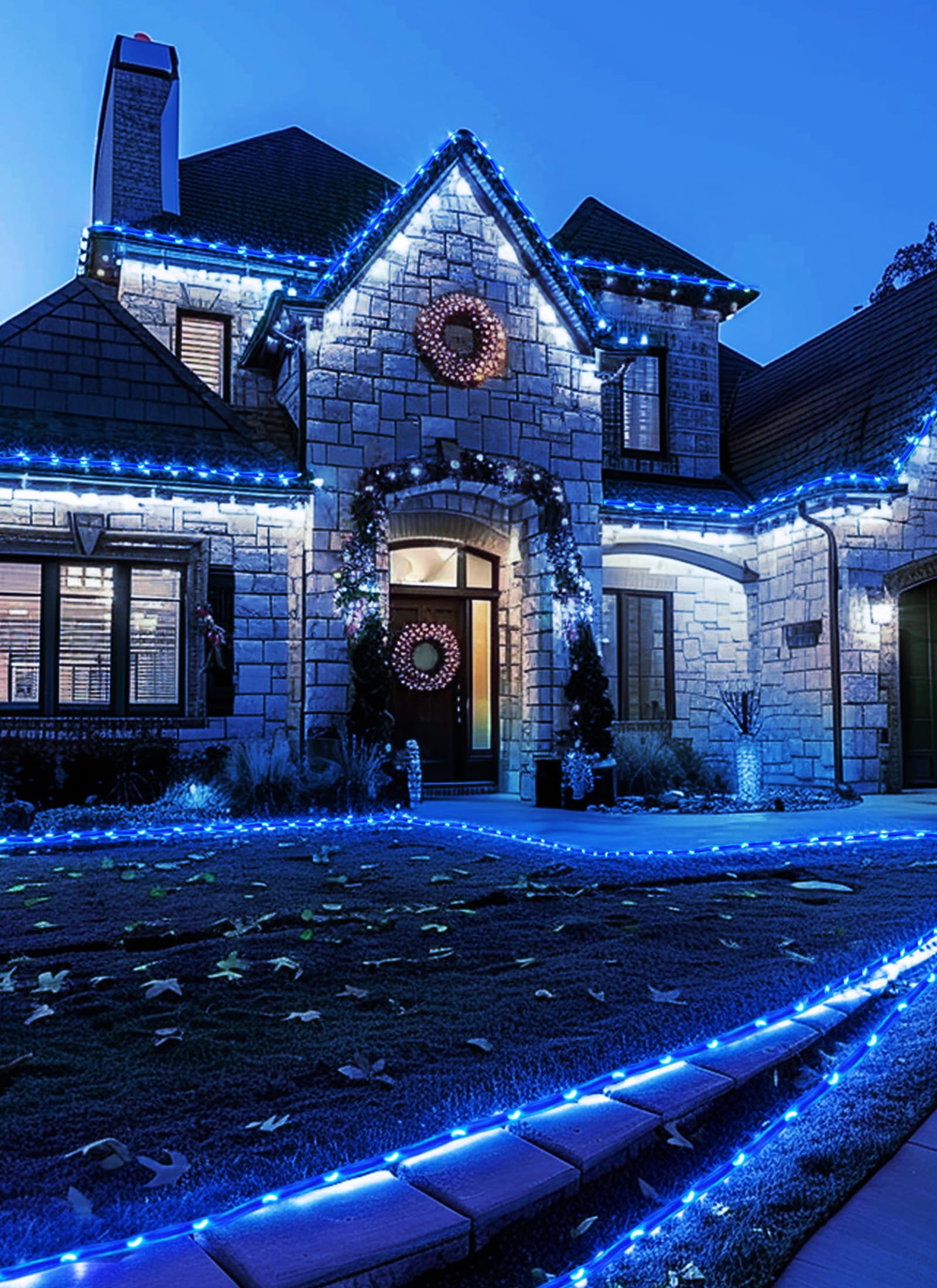 Brightown Solar String Lights Outdoor, 39FT, 100 LED, Waterproof, 8 Lighting Modes, Blue, Model SR-02