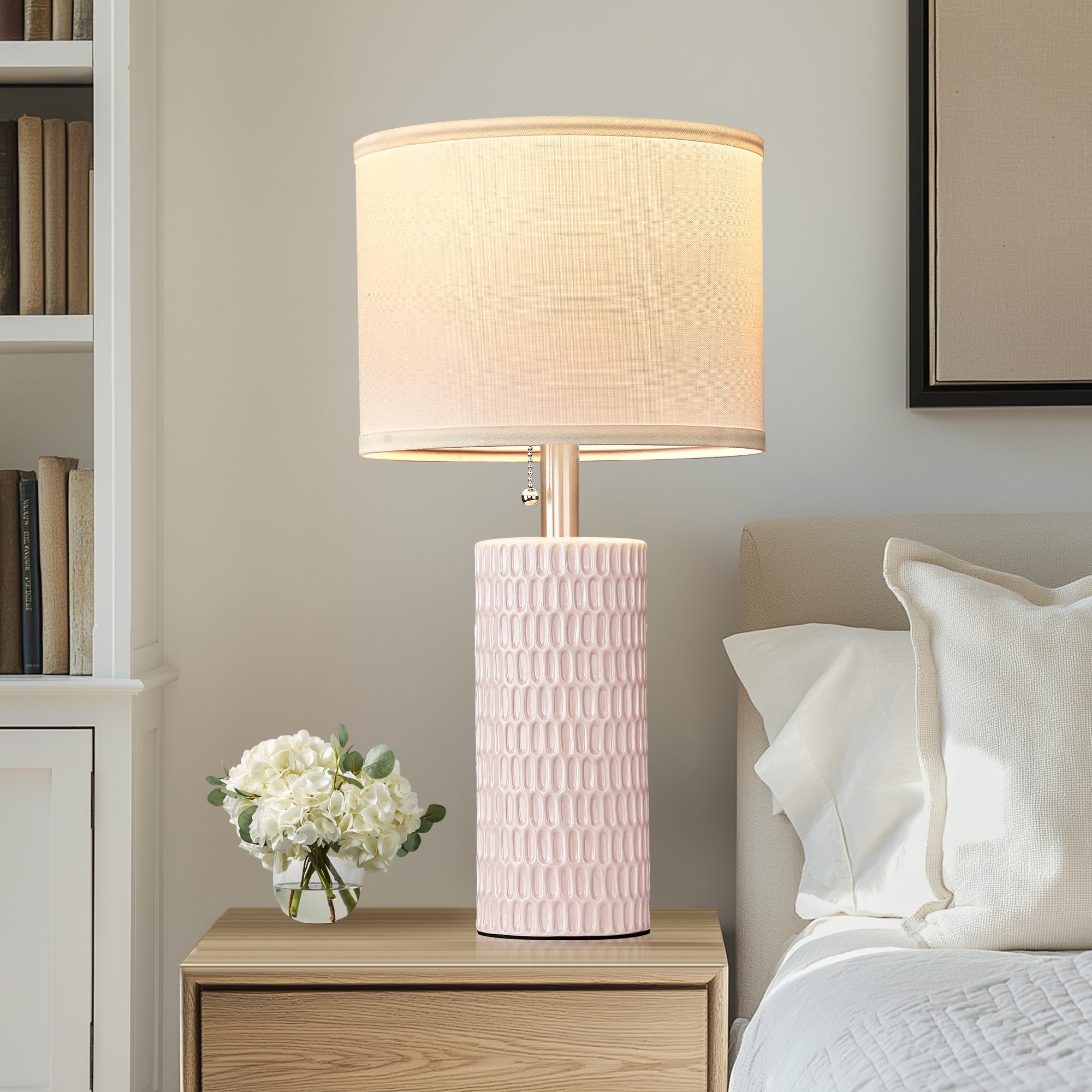 Reaketon Table Lamps Set of 2, 20in Ceramic Modern Lamps for Bedroom, Pink, Model 102-1TPNK