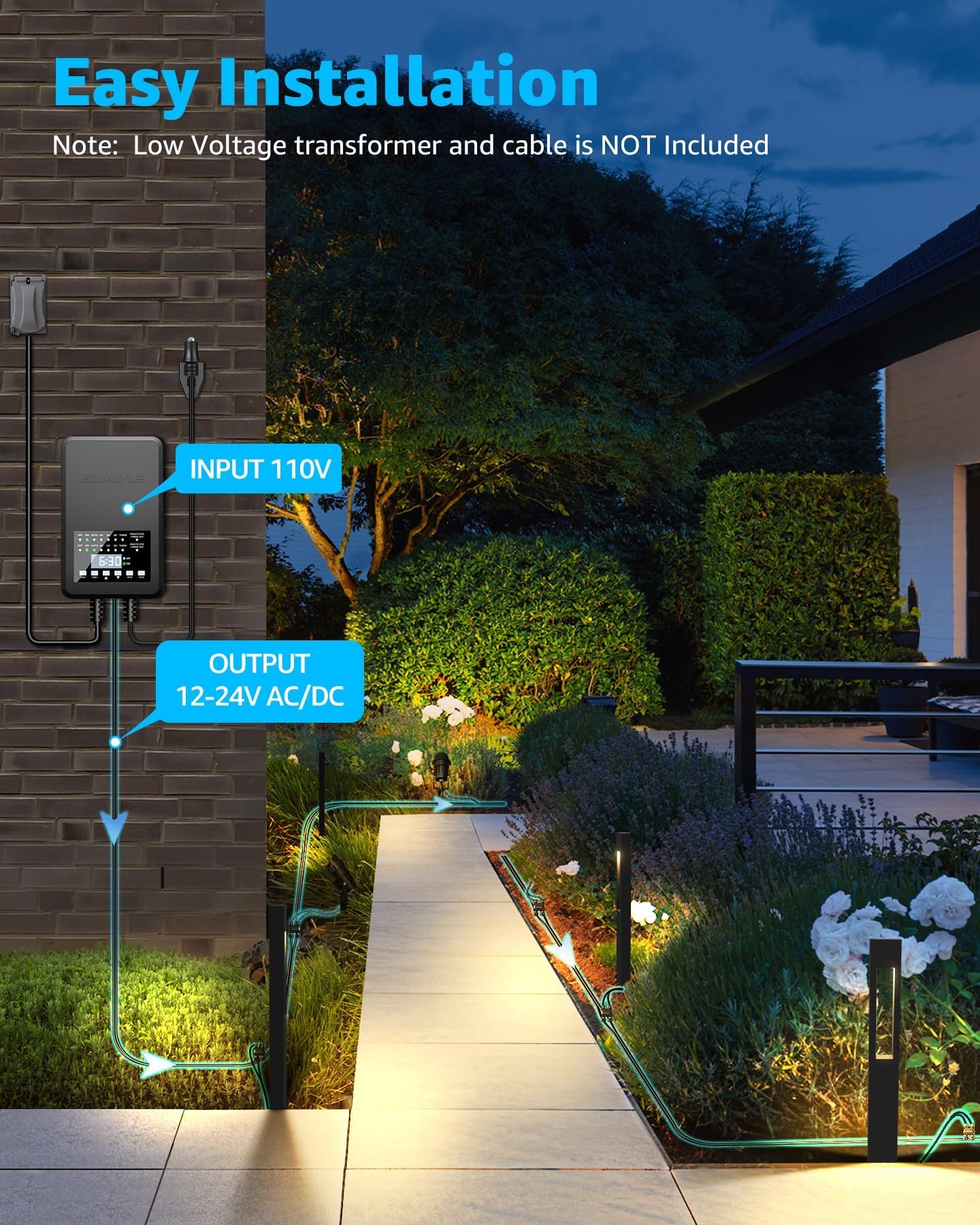 SUNVIE 12-Pack Low Voltage Pathway Lights, LED Outdoor Landscape, Cast-Aluminum, IP65 Waterproof, 3000K Warm White, Black