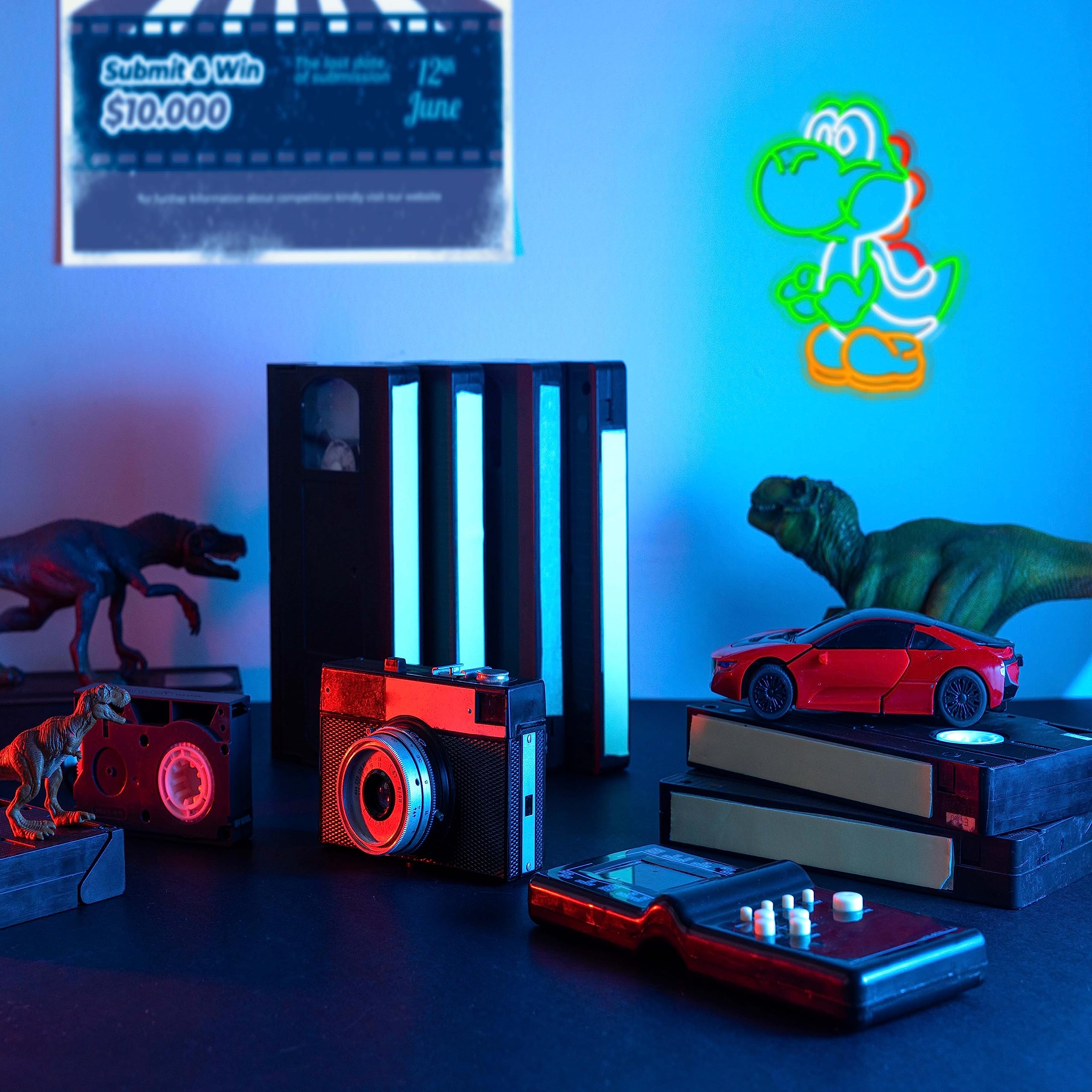 JOSEBRU Neon Sign - Dimmable LED Dinosaurs Wall Decor, 16.9" x 12.4", Acrylic, Multicolors, Standing Yoshi for Kids & Game Rooms
