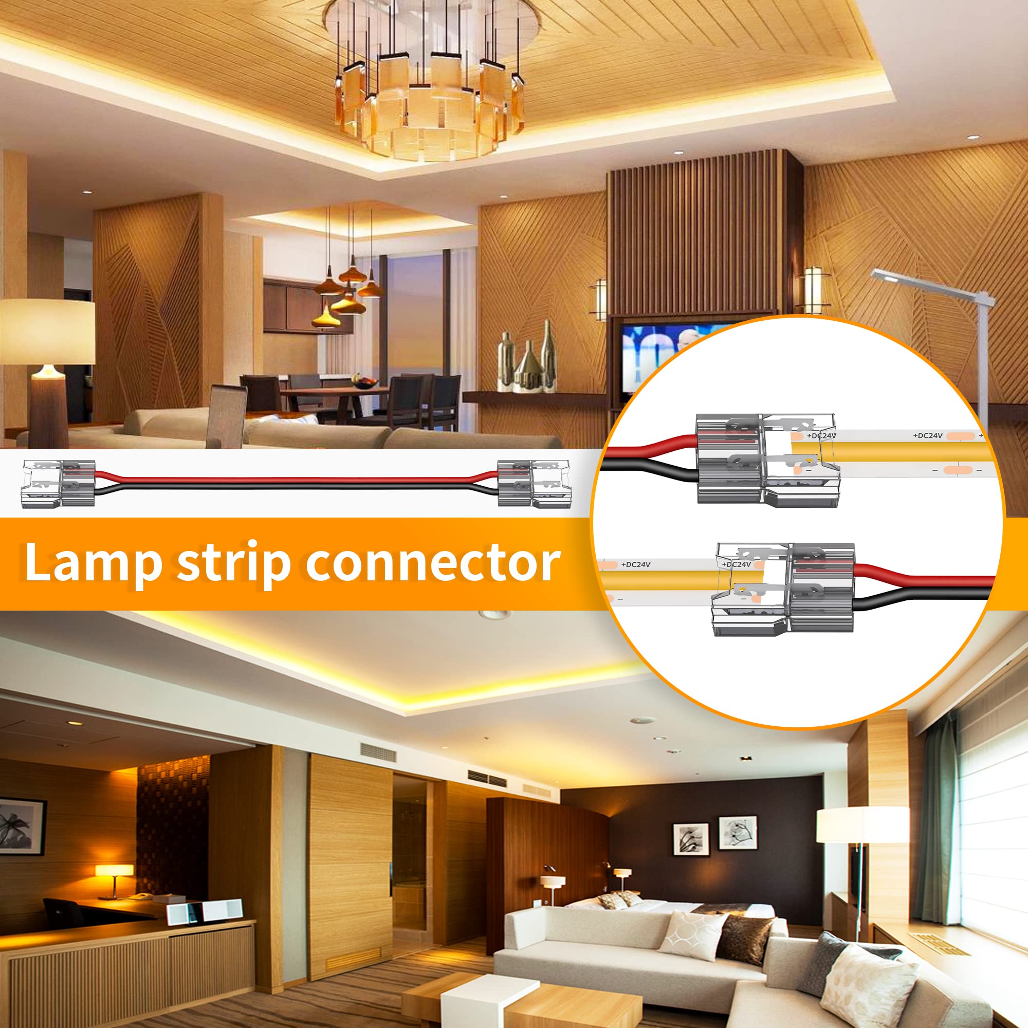 20 Pack Cob Led Connectors, 2 Pins 8Mm Solderless Crystal Connector 15Cm Double Headed Snap Connector Low Voltage Single Color L