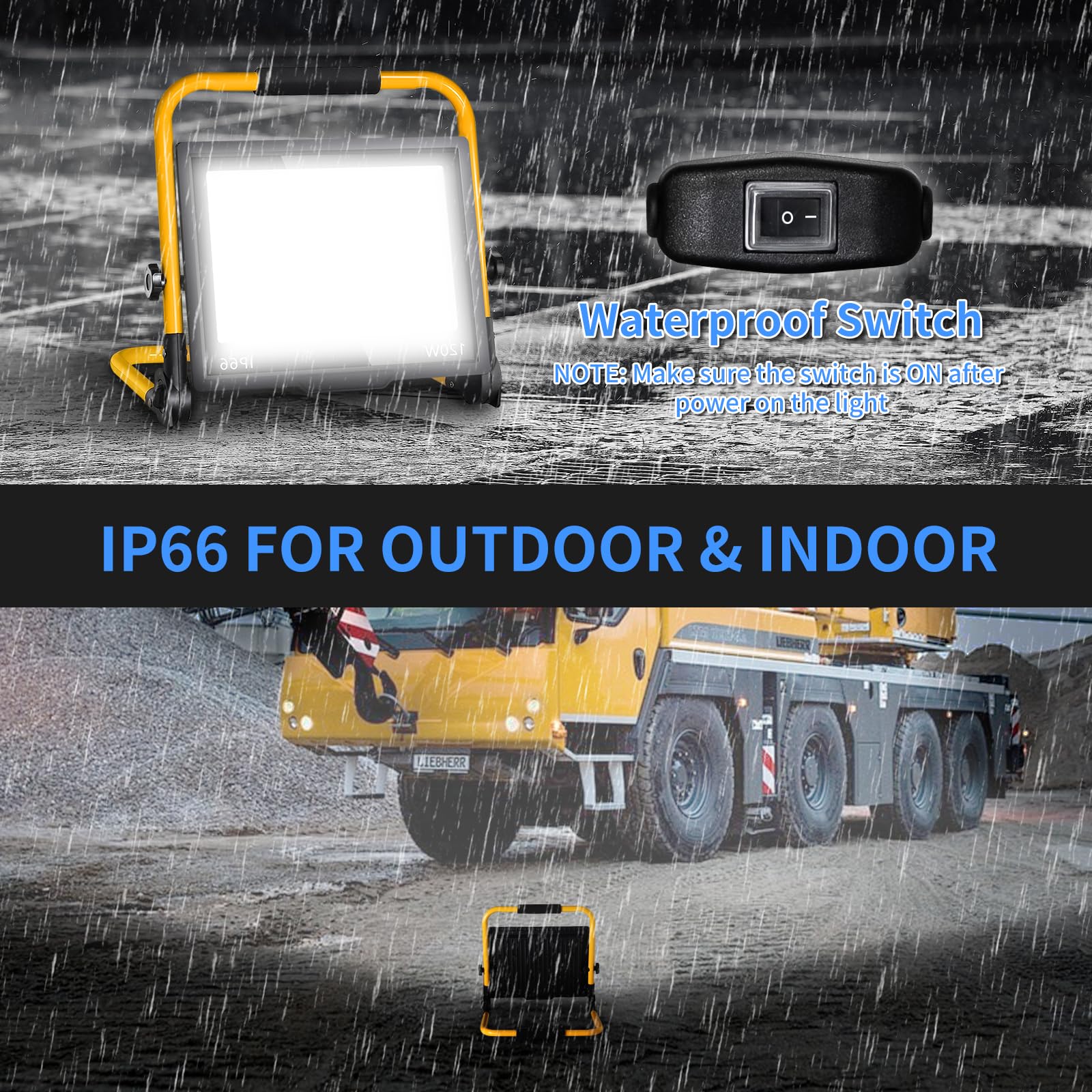 120W Led Work Light, 14400Lm Flood Light With 16Ft Cord & Switch, 1200W Equivalent Portable Working Light With Stand, 5000K Ip66
