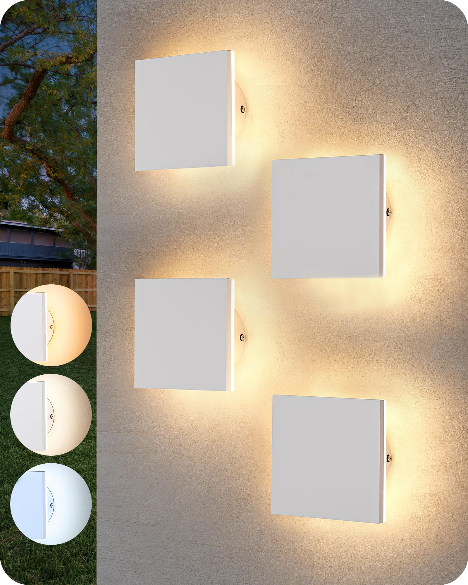 EDISHINE 4 Pack Small LED Outdoor Wall Lights Exterior/Interior, 3000K-5000K Dimmable Wall Sconce, Square Modern Exterior Lighti