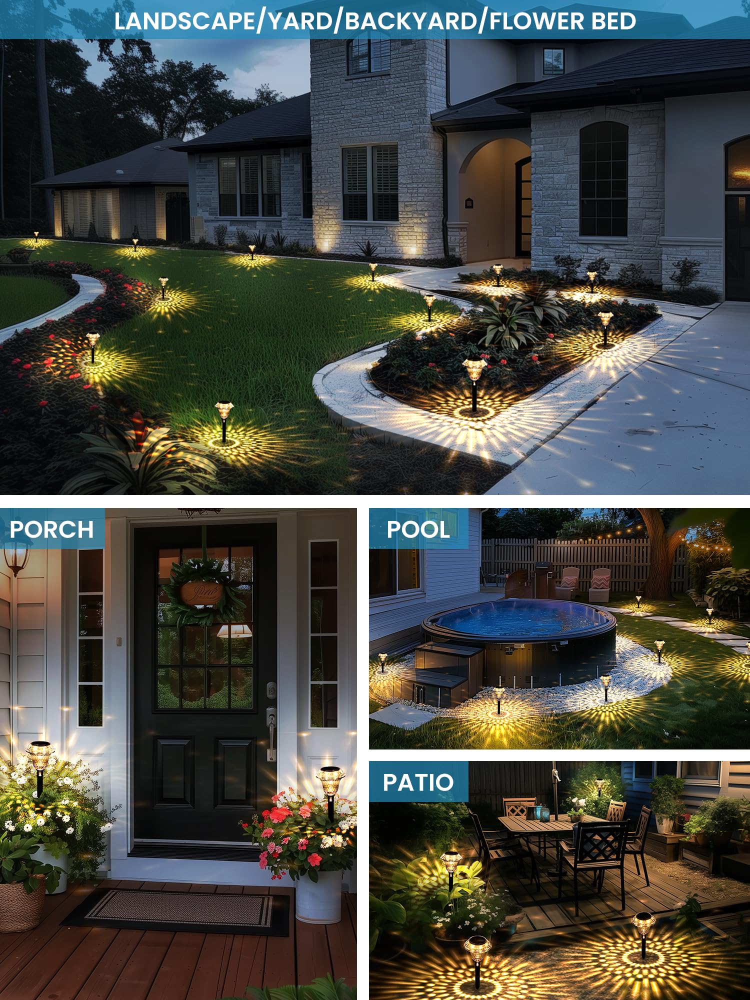 SOLPEX Solar Pathway Lights, 8 Pack Warm White, Waterproof Plastic Garden Decor, Model 9019, Outdoor Landscape Lighting for Yard and Driveway