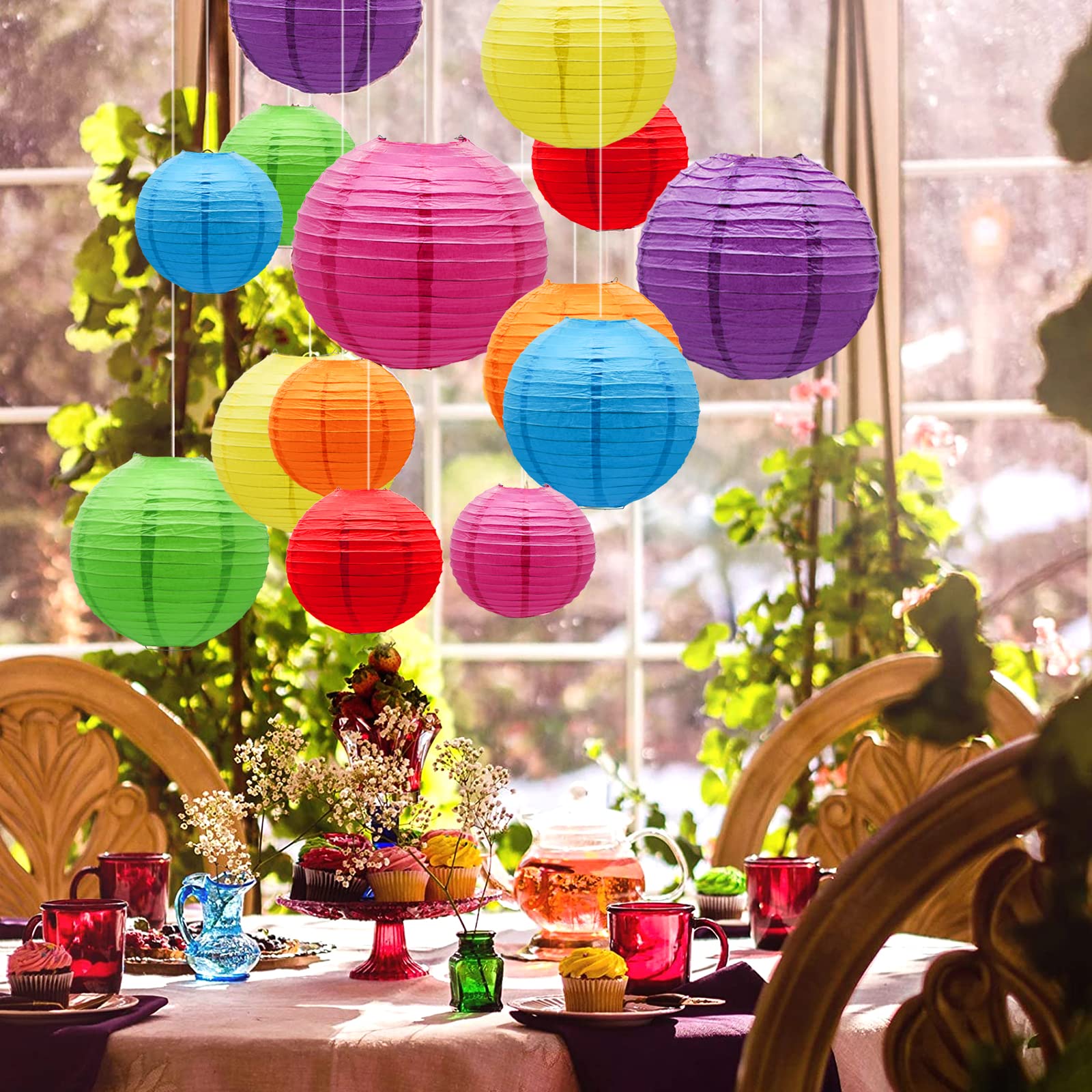 Round Chinese Paper Lanterns Decorative 14Pcs Wedding Birthday Party Valentine'S Day Baby Showers Decoration Multicolored Macaro