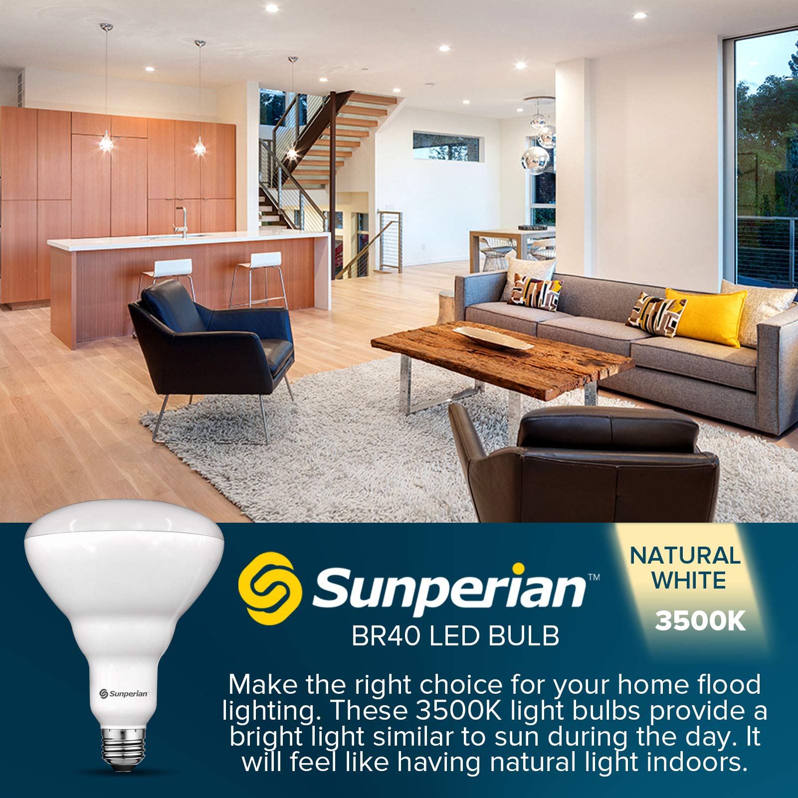 Sunperian 6 Pack Br40 Led Light Bulbs, 13W=85W, 3500K, Dimmable