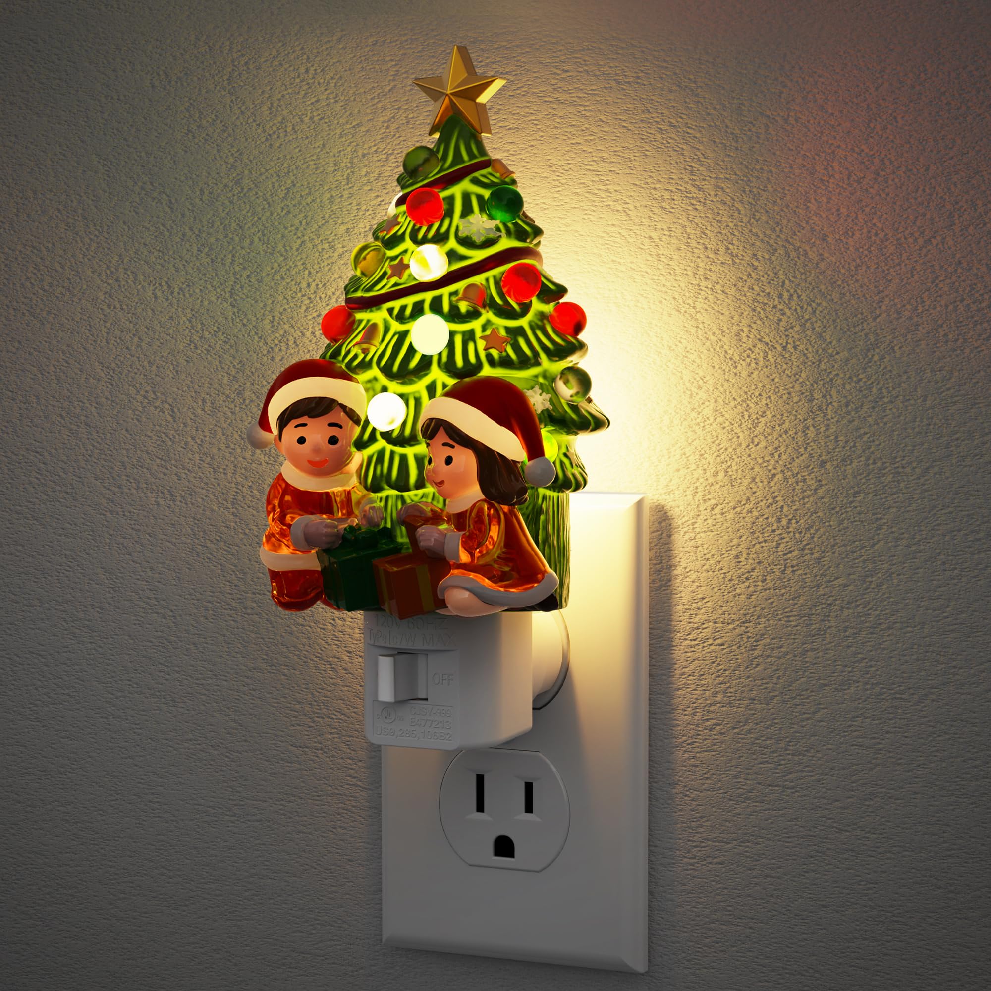 Jandcase Christmas Tree & Santa Claus Night Light  3000K Night Lights Plug Into Wall Cute & Funny Ceramics Christmas Night Light For Kids  360?Rotatable For Home Party Decor 1 Pack
