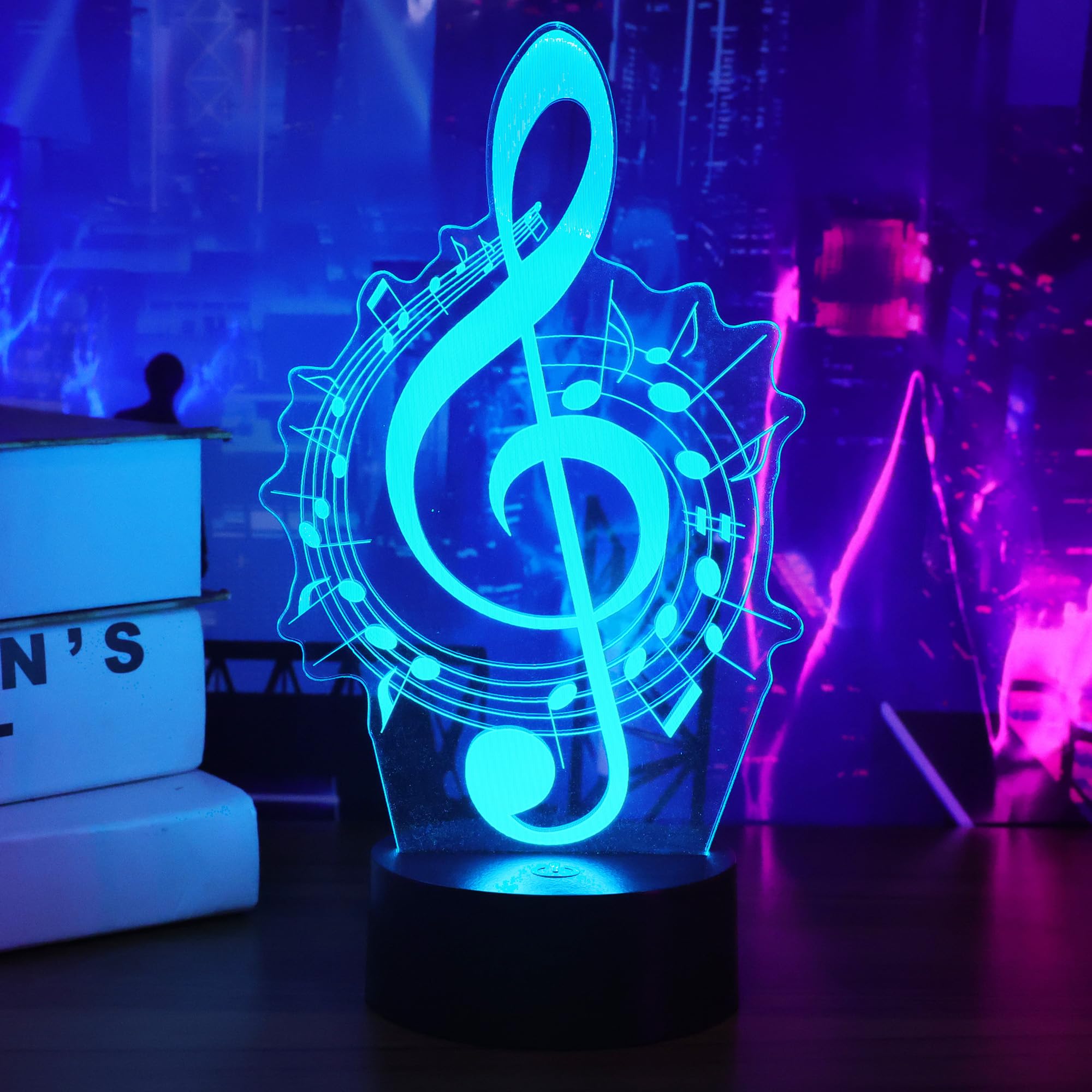 OkiyiD 3D Music Note Lamp with Remote, 16 Colors, Acrylic, Model FS-2810-9999, Ideal Gift for Girls Room Decor