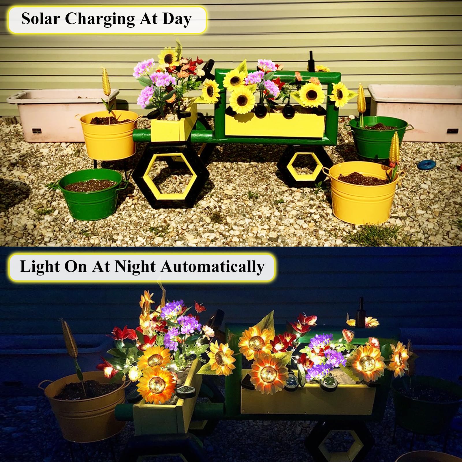 2-Pack Solar Powered Sunflower Garden Lights, Led Outdoor Decor Solar Light Flowers For Yard Patio Ground Lawn Landscape, Decora