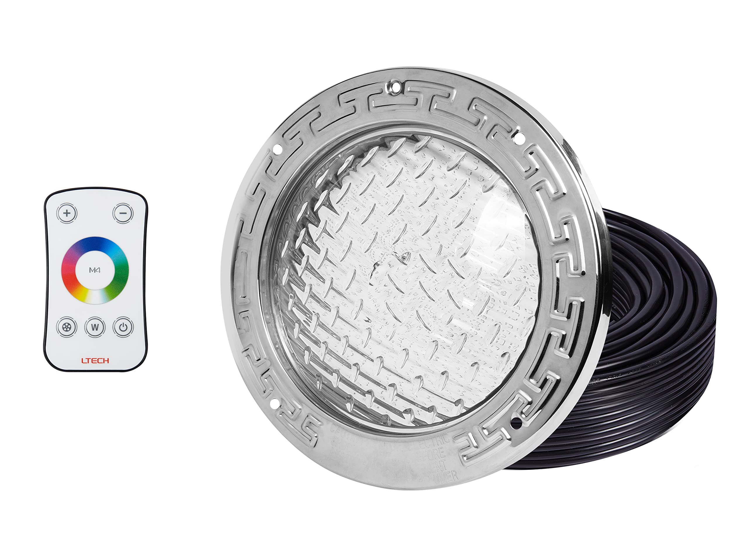 HQUA Remote Control LED RGBW Pool Light, 10 Inch, 50W, AC120V, Stainless Steel, UL Listed with 100 Feet Cord