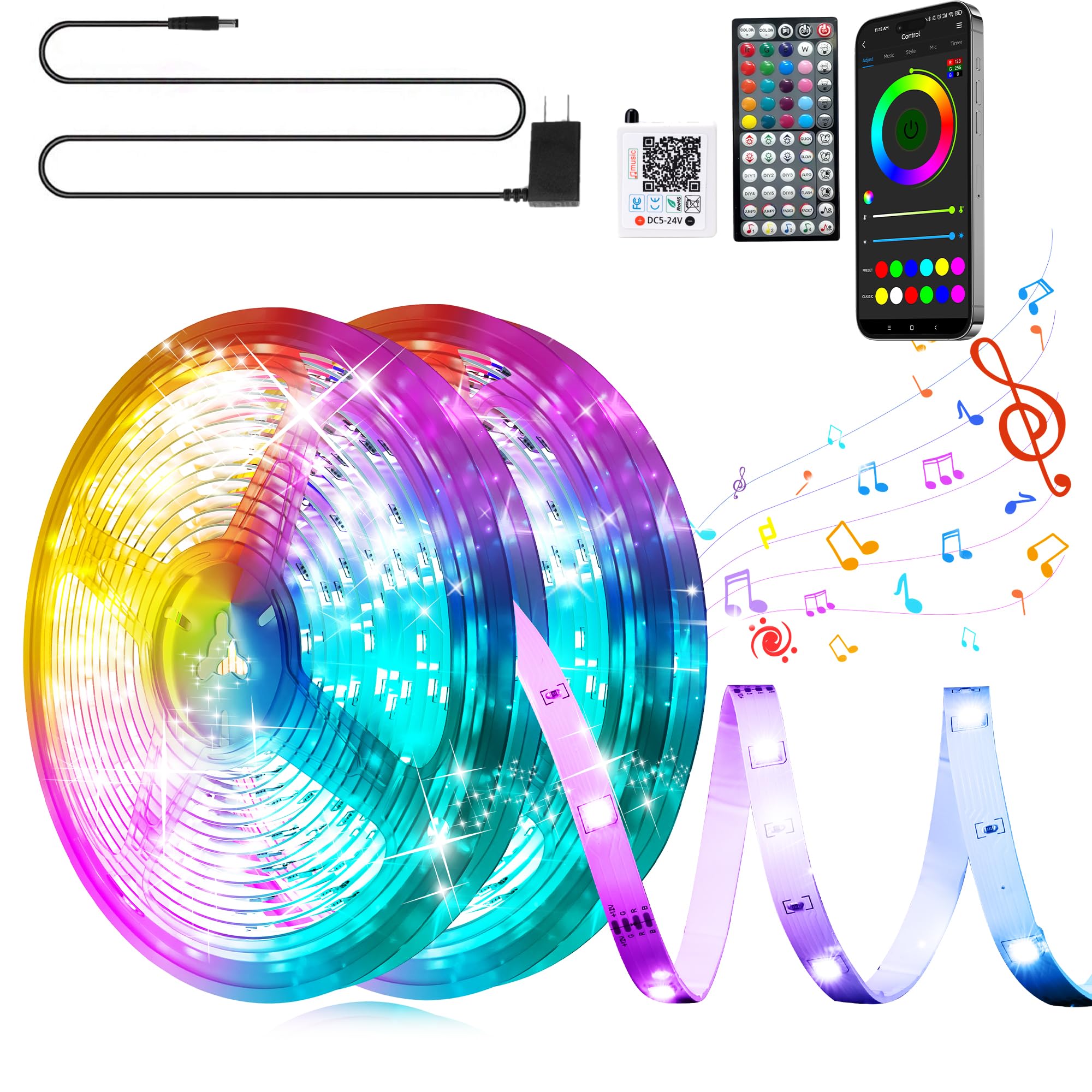 GANZQH Led Lights for Bedroom 150ft RGB Led Strip Lights Music Sync Color Changing ,DIY Led Light Strip with Remote & App Contro