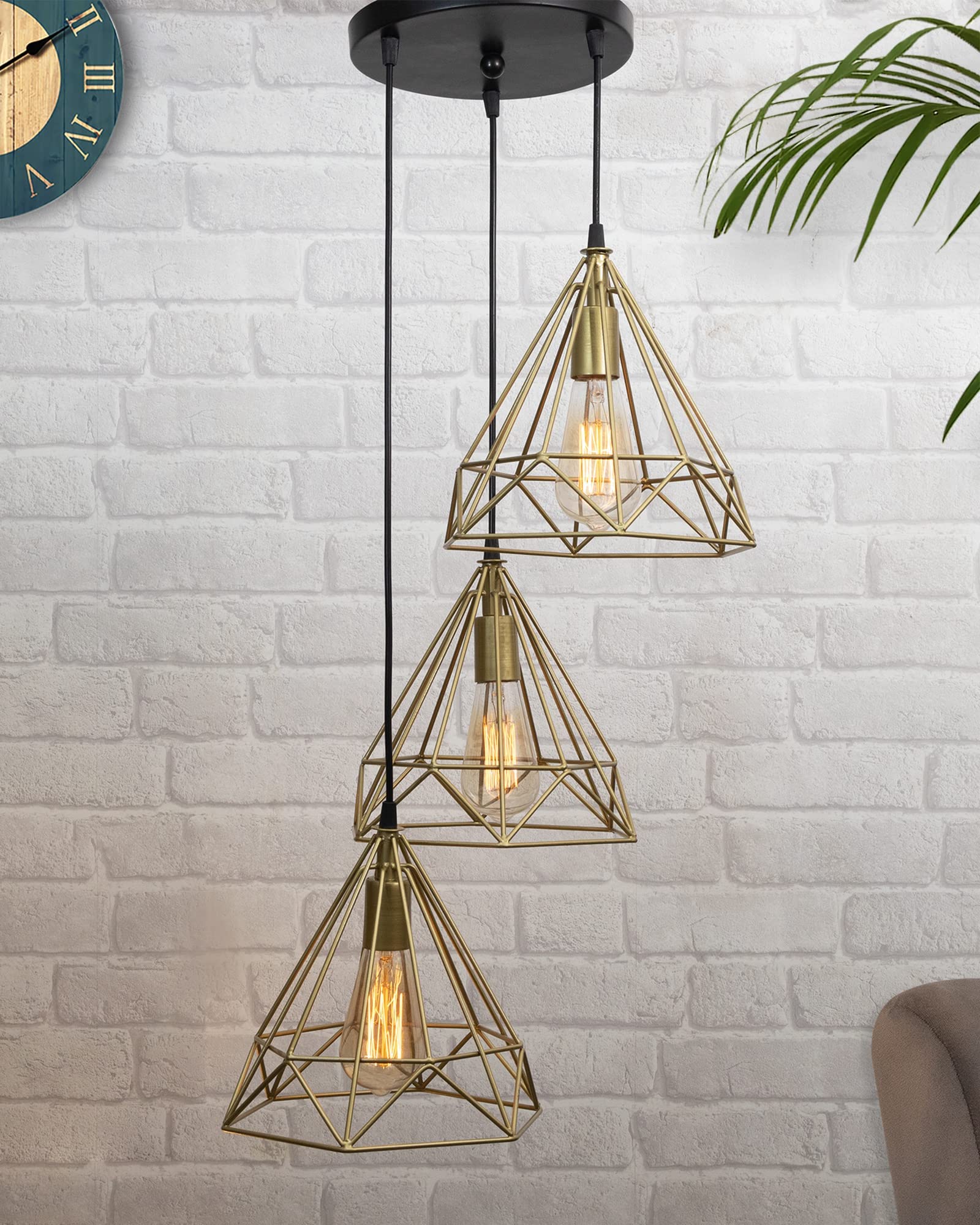 Homesake Hanging Light 3-Diamond Cluster Pendant Light, Home Decor Living Room, Chandelier for Living Room Modern, Diwali Decora