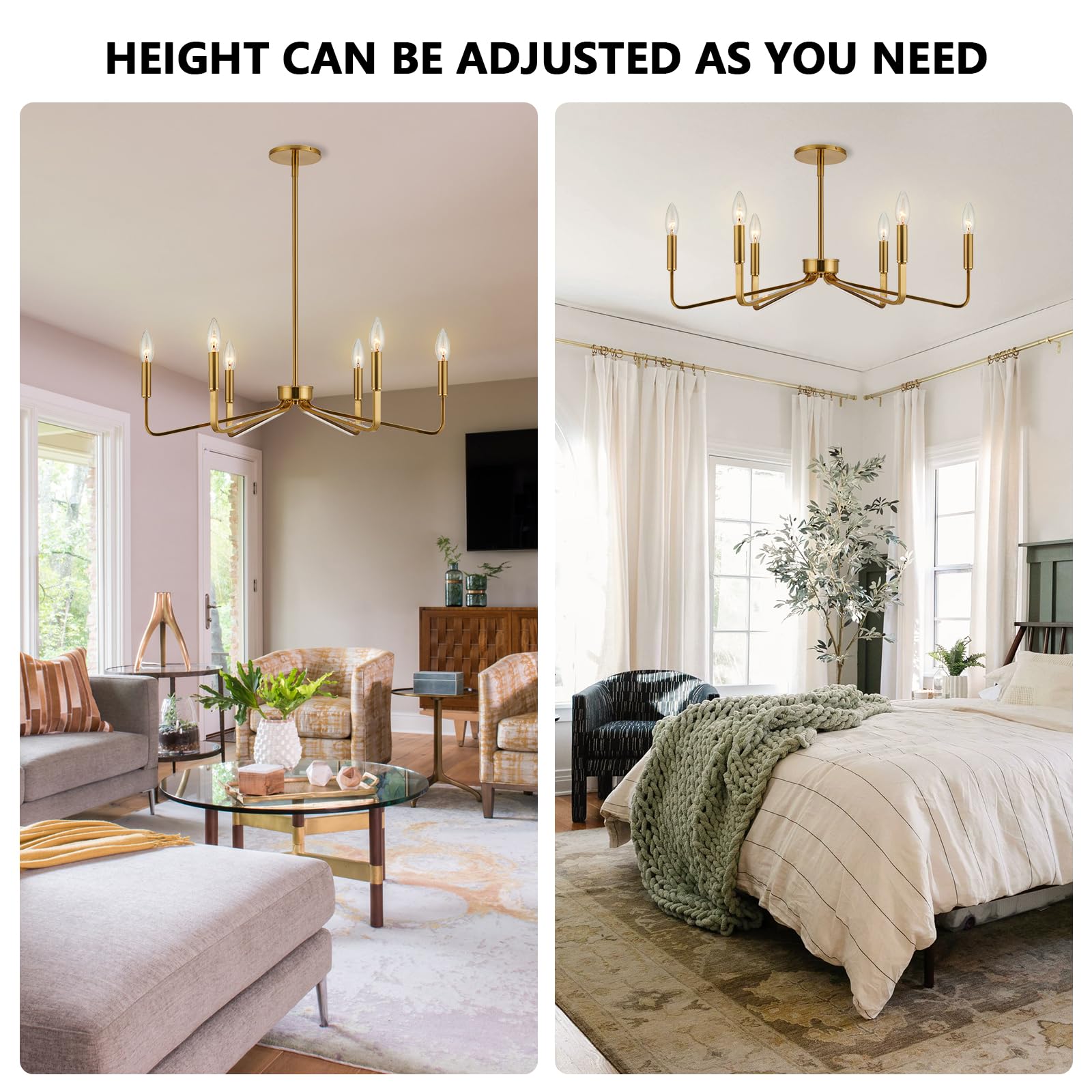 ACANER 6-Light Gold Farmhouse Chandelier, Brushed Brass Metal Lighting for Dining Room, Living Room, Kitchen Island - Model 955a8b0c
