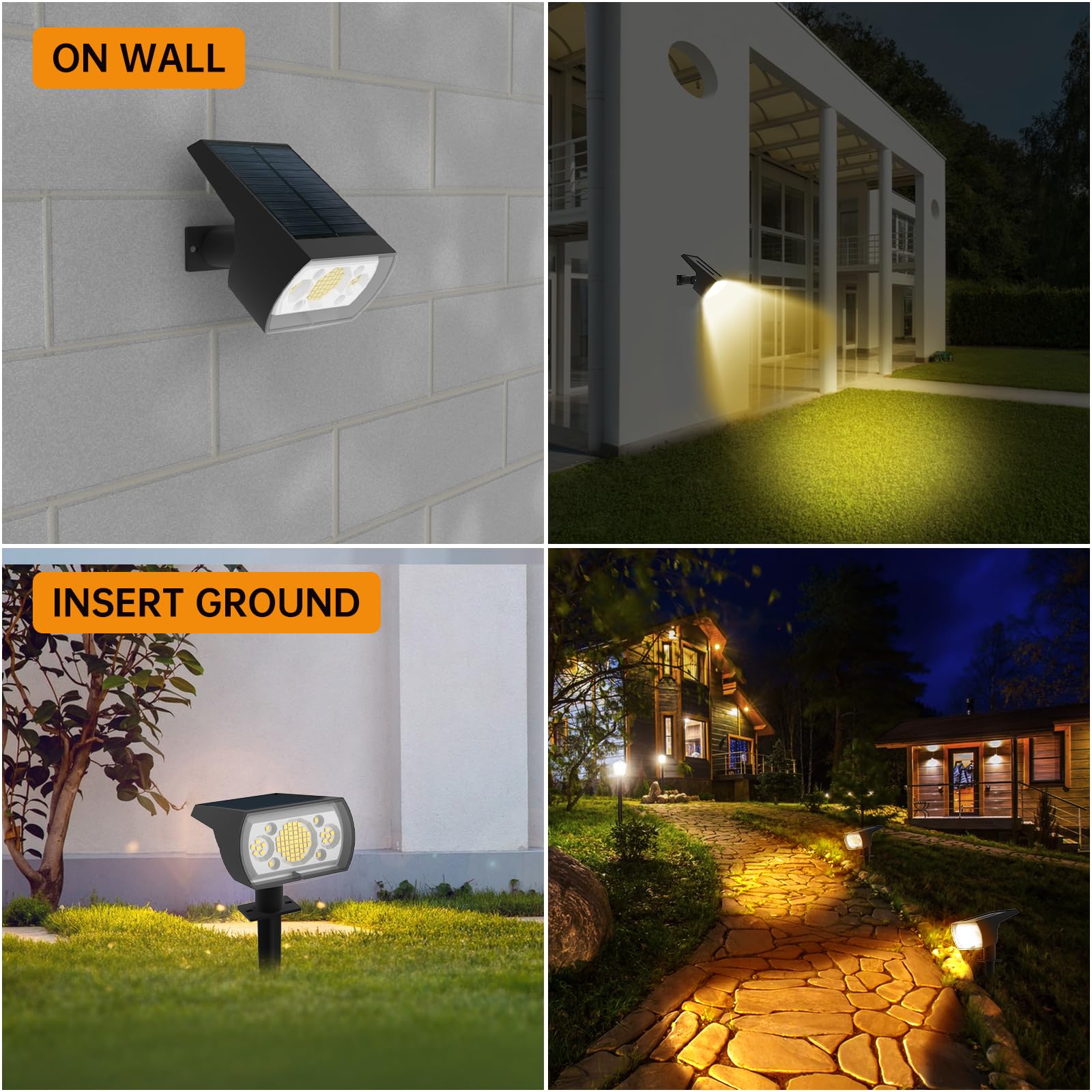 Sjuedeng 8 Pack Solar Spotlights, 64 Leds Waterproof Landscape Lights, Warm White, 3 Modes
