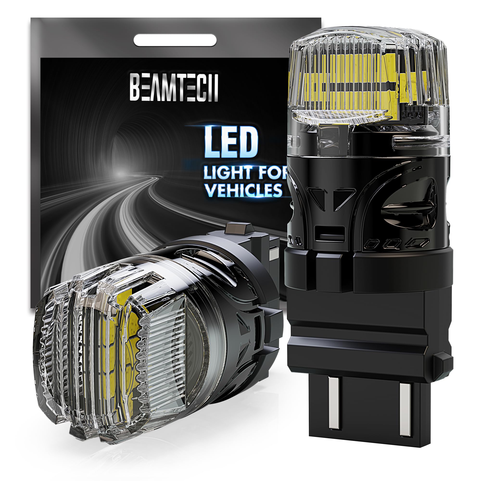 BEAMTECH 3157 LED Bulbs, 6500K White, Super Bright Reverse Lights, for Tail, Brake, Back Up Lights, Pack of 2