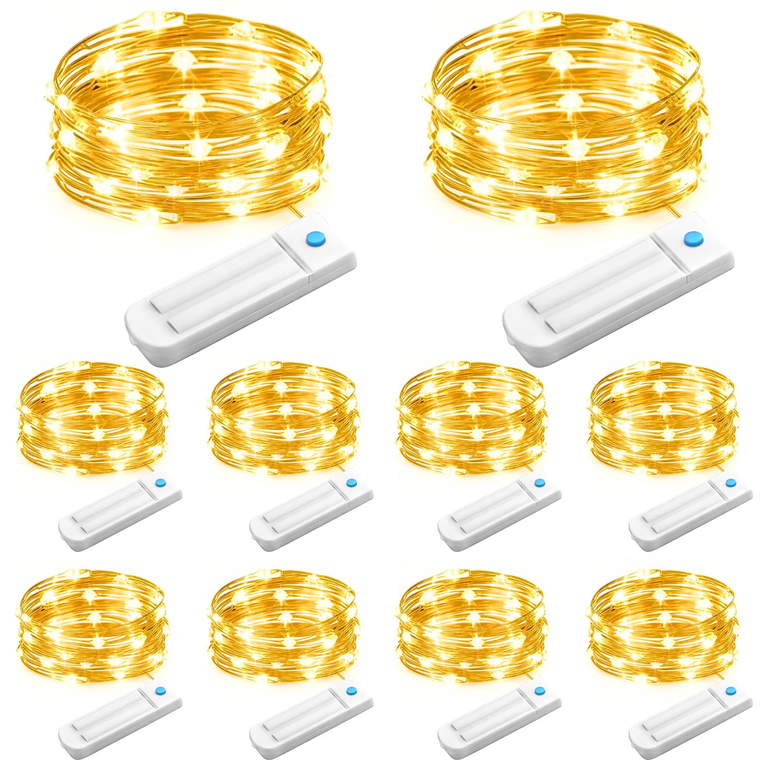 ANGMLN 10 Pack Fairy Lights, 30 LED String Lights, 10 Ft, Battery Operated, 8 Modes, Waterproof, Warm White, Model DX123
