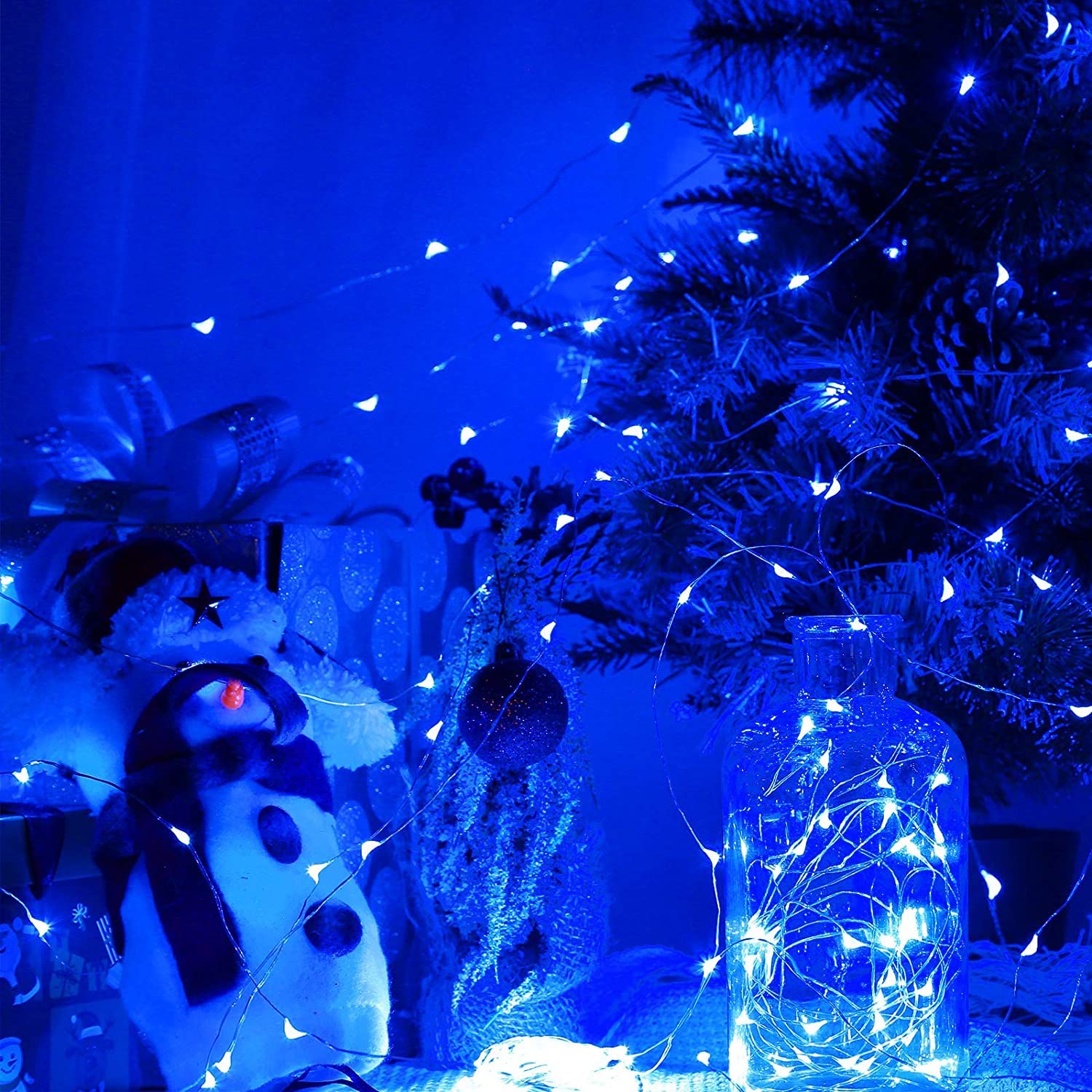 Sanniu Led Fairy Lights Battery Operated, 2 Packs Mini Battery Powered Copper Wire Starry String Lights For Christmas, Parties, Wedding, Bedroom, Patio, Indoor, Home Decoration (5M/16Ft Blue)