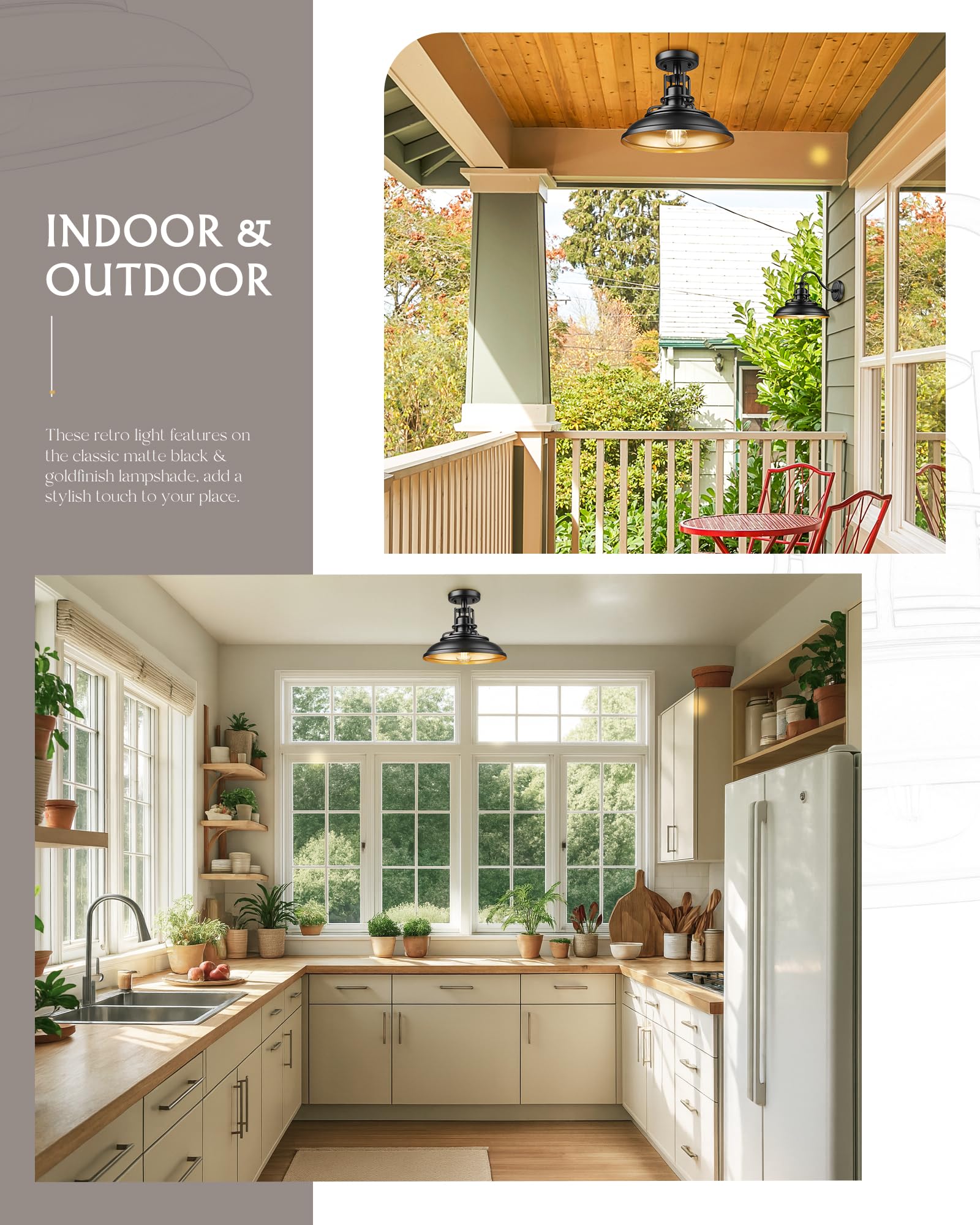 Femila Industrial Semi Flush Mount Ceiling Light  12 Farmhouse Front Porch Ceiling Lighting Fixture  2 Pack Outdoor Flush Mount Porch Light For Entryway  Hallway  Kitchen  4Fy15-F-2Pk Bk-1