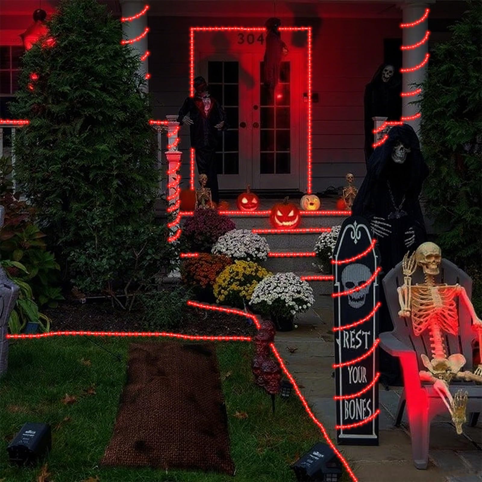 Yeguo 66Ft 200 Led Halloween Solar Rope Lights Outdoor Waterproof, Red String Lights For Outside, 8 Modes Fairy Lights In Clear