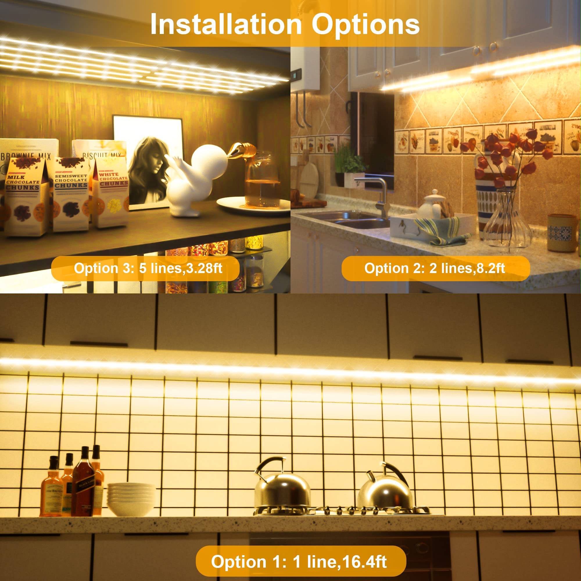 LAFULIT Under Cabinet Lights Kit, 10PCS Flexible LED Strip, 16.4ft, Warm White 2700K, Remote & Power Adapter for Kitchen & Shelf