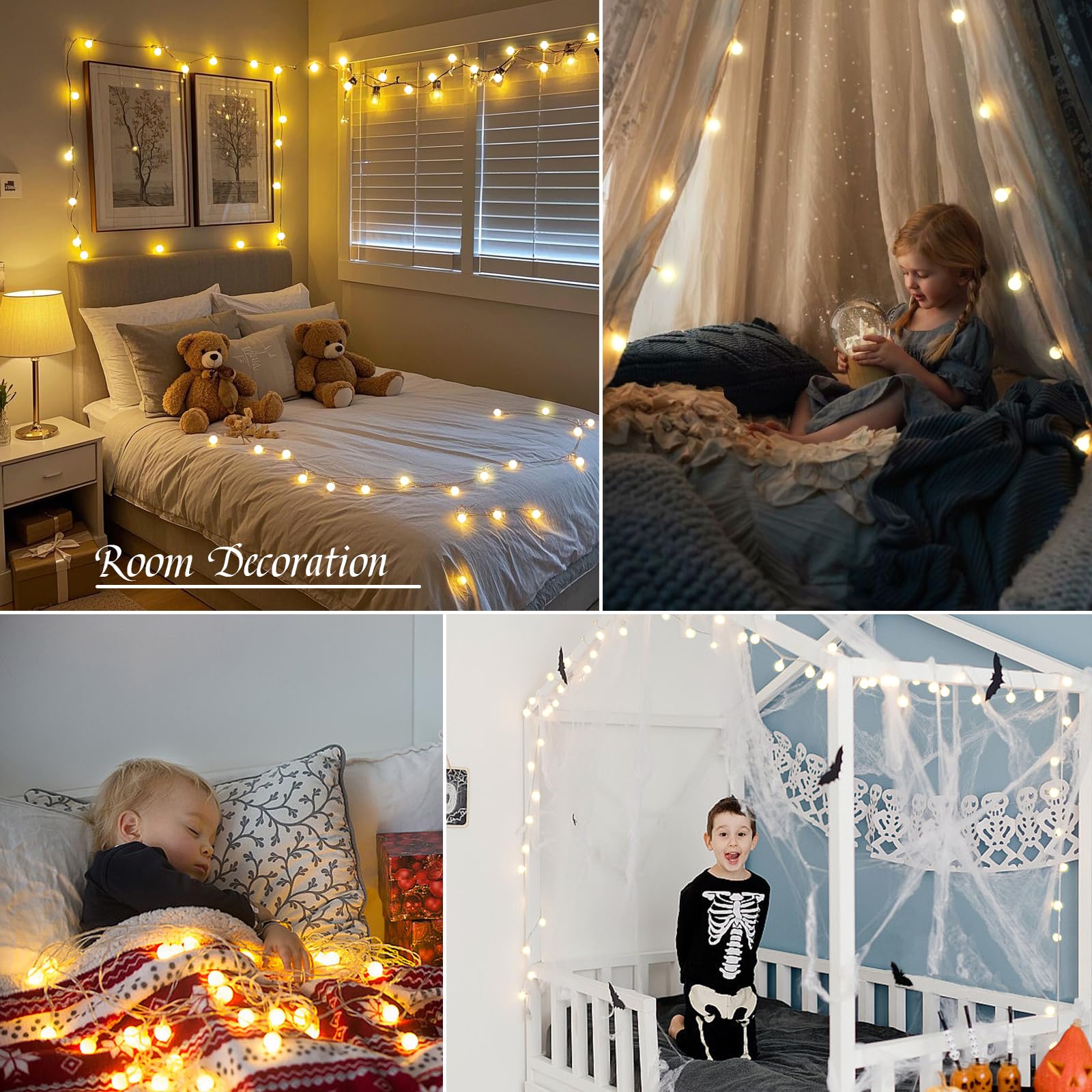 Eoako Globe String Lights 100 LED 38ft Warm White Plastic Fairy Lights with Remote Timer, Dimmable, 8 Modes for Indoor Decorations