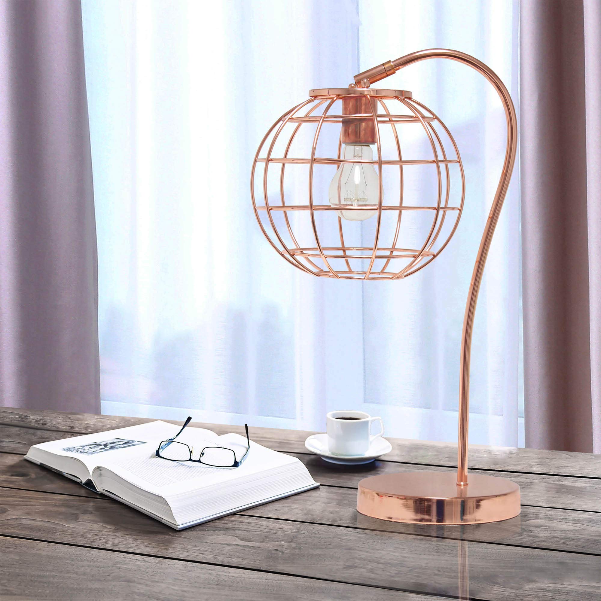 Lalia Home Rose Gold Arched Metal Cage Table Lamp, 20&quot; Decorative Lighting Fixture