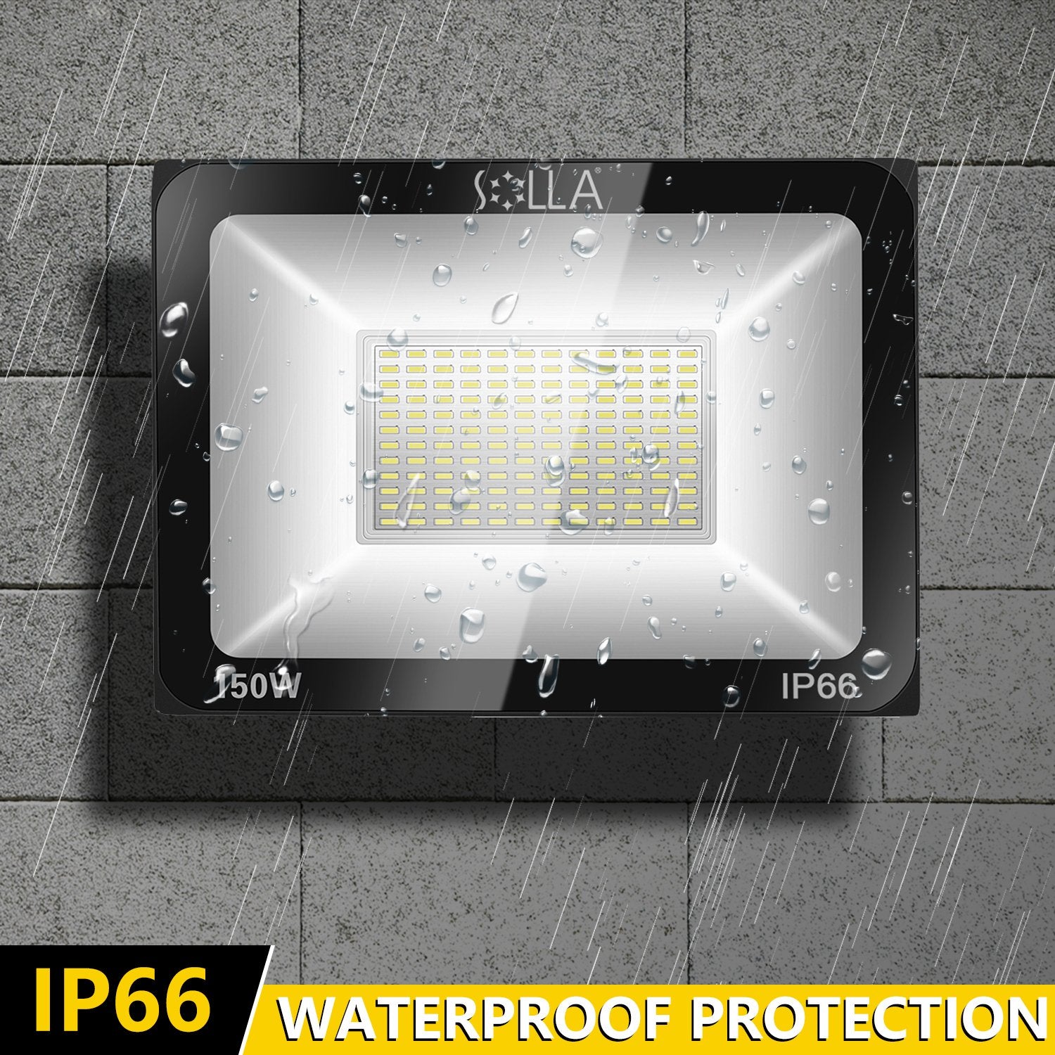 SOLLA 2 Pack 150W LED Flood Light, 12000lm, IP66 Waterproof, 6000K Daylight White, Aluminum Outdoor Security Lights, Model HT-002