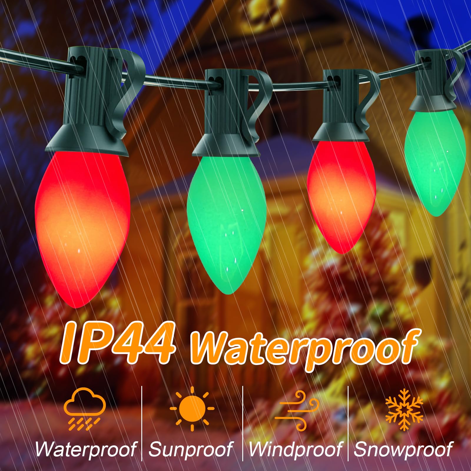 C7 Led Christmas Lights, 25Ft Outdoor Multicolor String Lights With 27 Red Green Led Bulbs, Connectable Indoor Outdoor Christmas