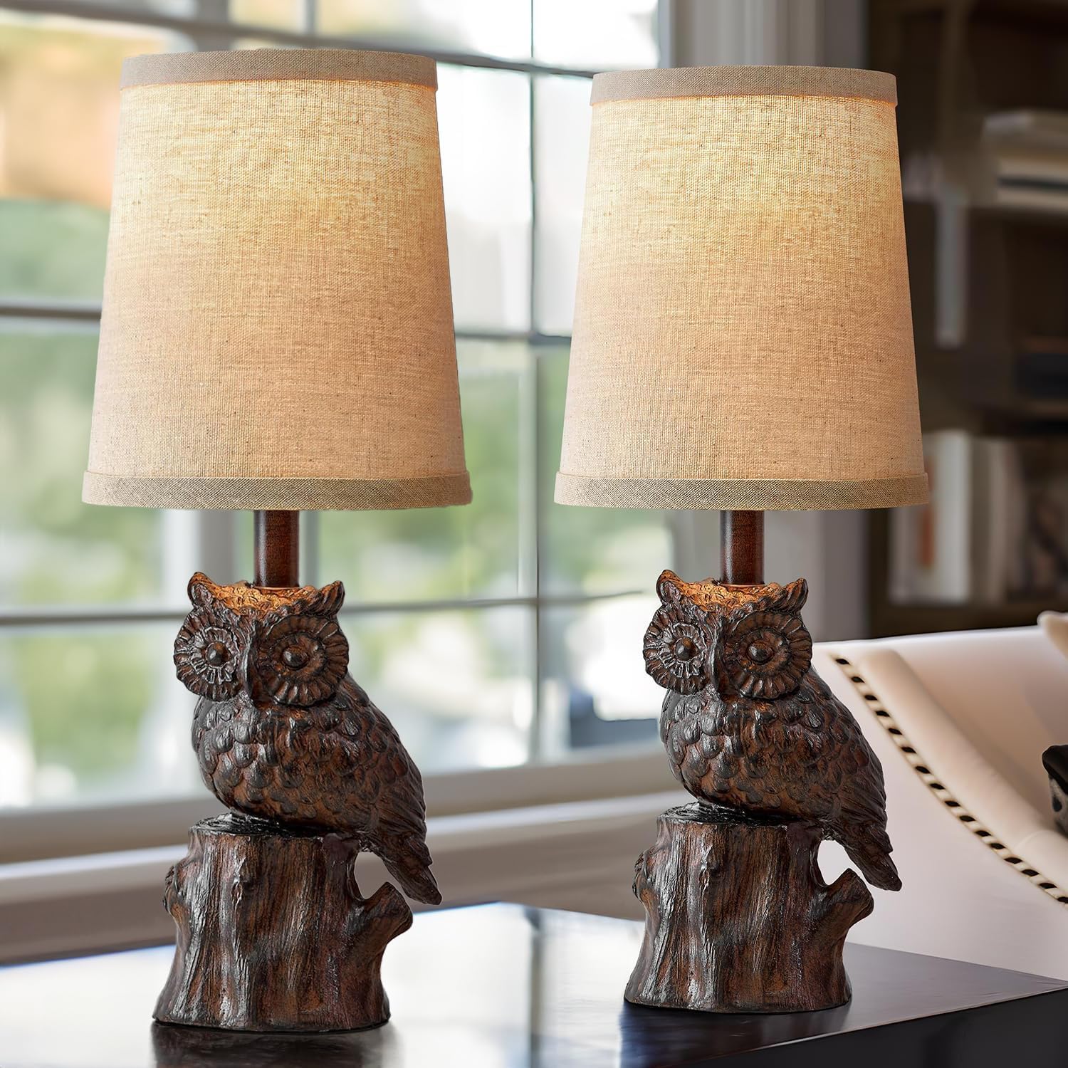 G-SAFAVA 14.25'' Small Table Lamps Set of 2 Table Lamps for Living Room Bedroom Owl Lamps for Home Decor Rustic Farmhouse Lamp V