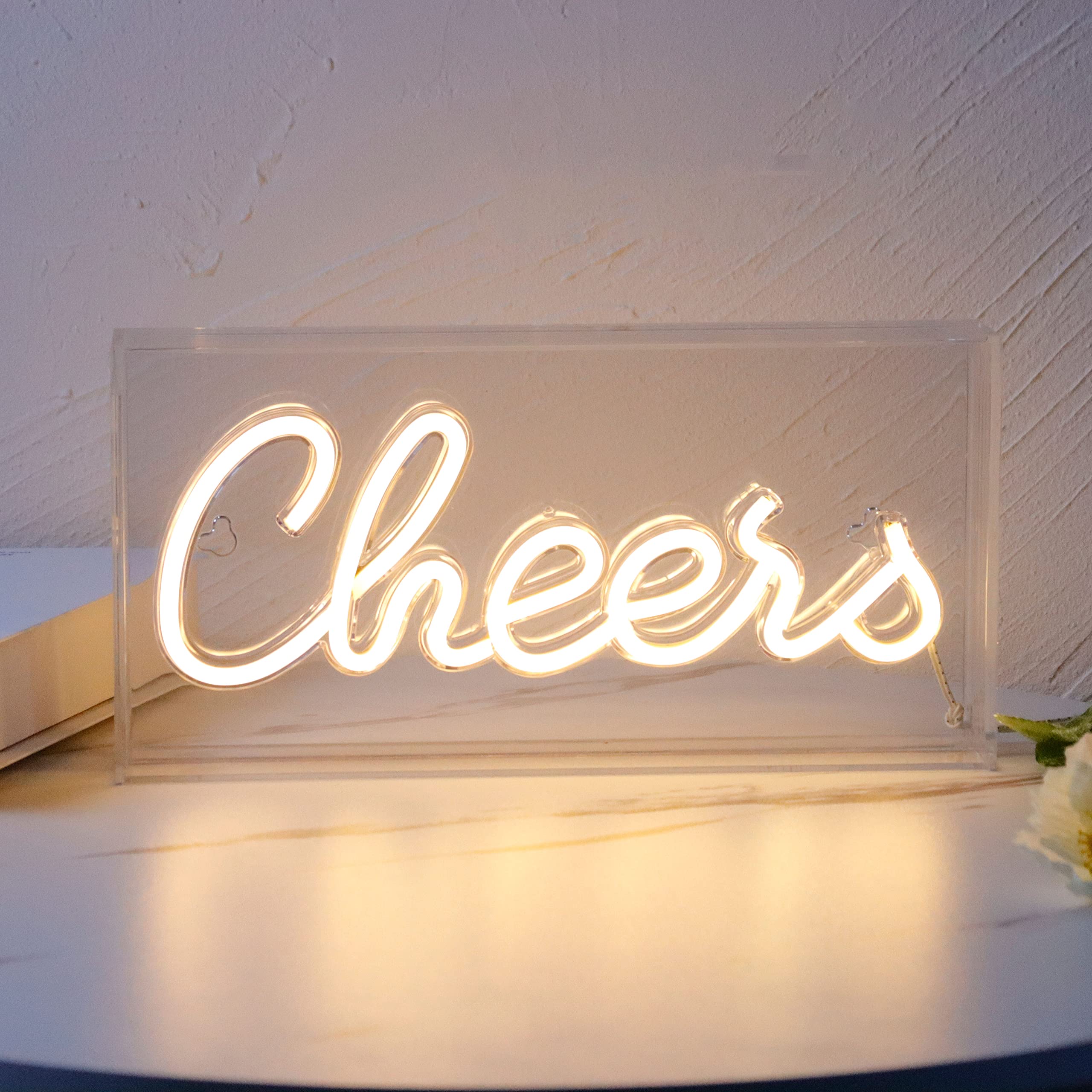 Heliwey Usb Led Desk Lightbox Cheers Sign - Warm White 3D Neon Light For Bar & Party Decor