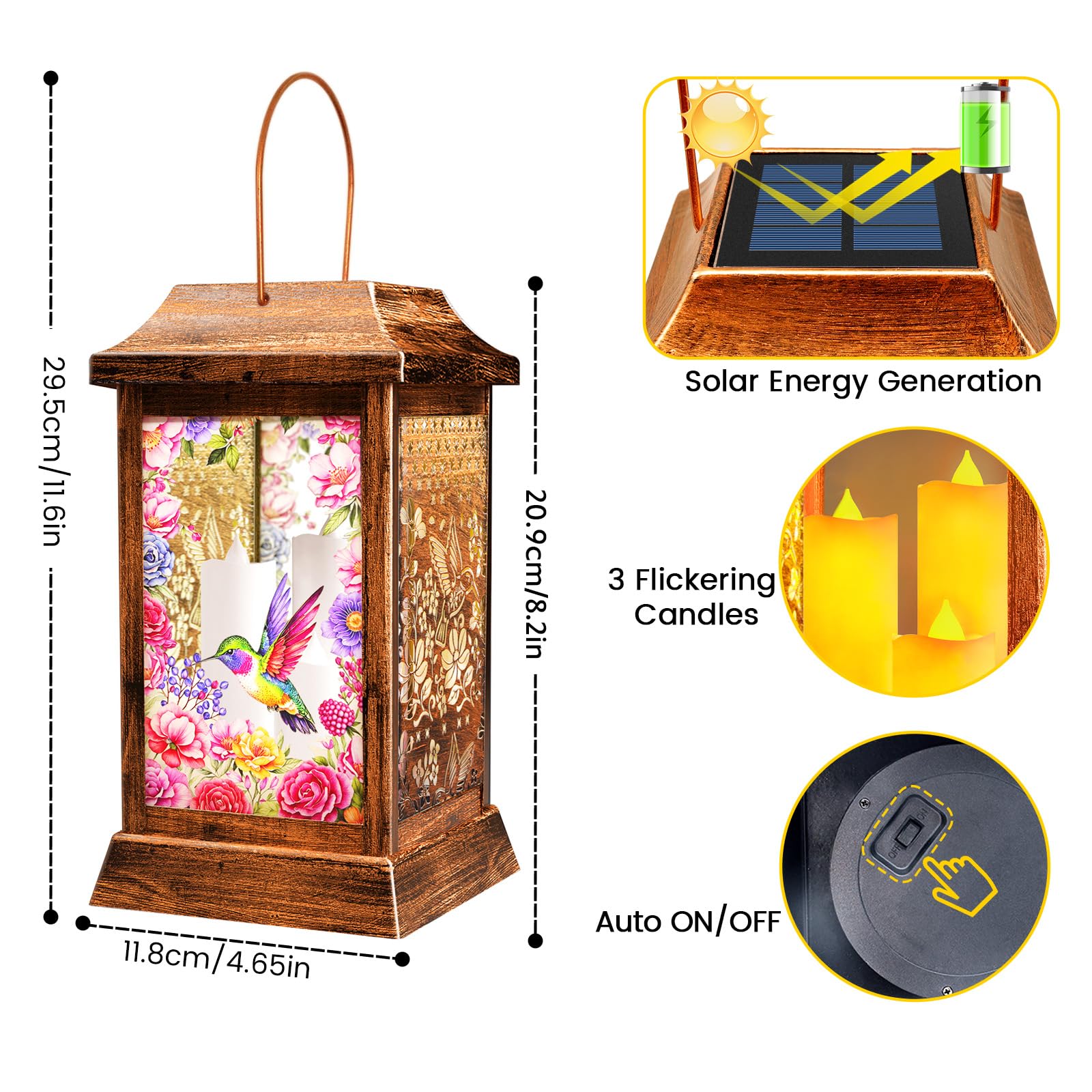 Hummingbird Solar Lanterns Outdoor Hanging Lanterns  Metal Glass Garden Decor Solar Lights  Gifts For Women Mom Birthday Grandma Mothers Day  Waterproof Decorative Lantern For Outside Patio Yard