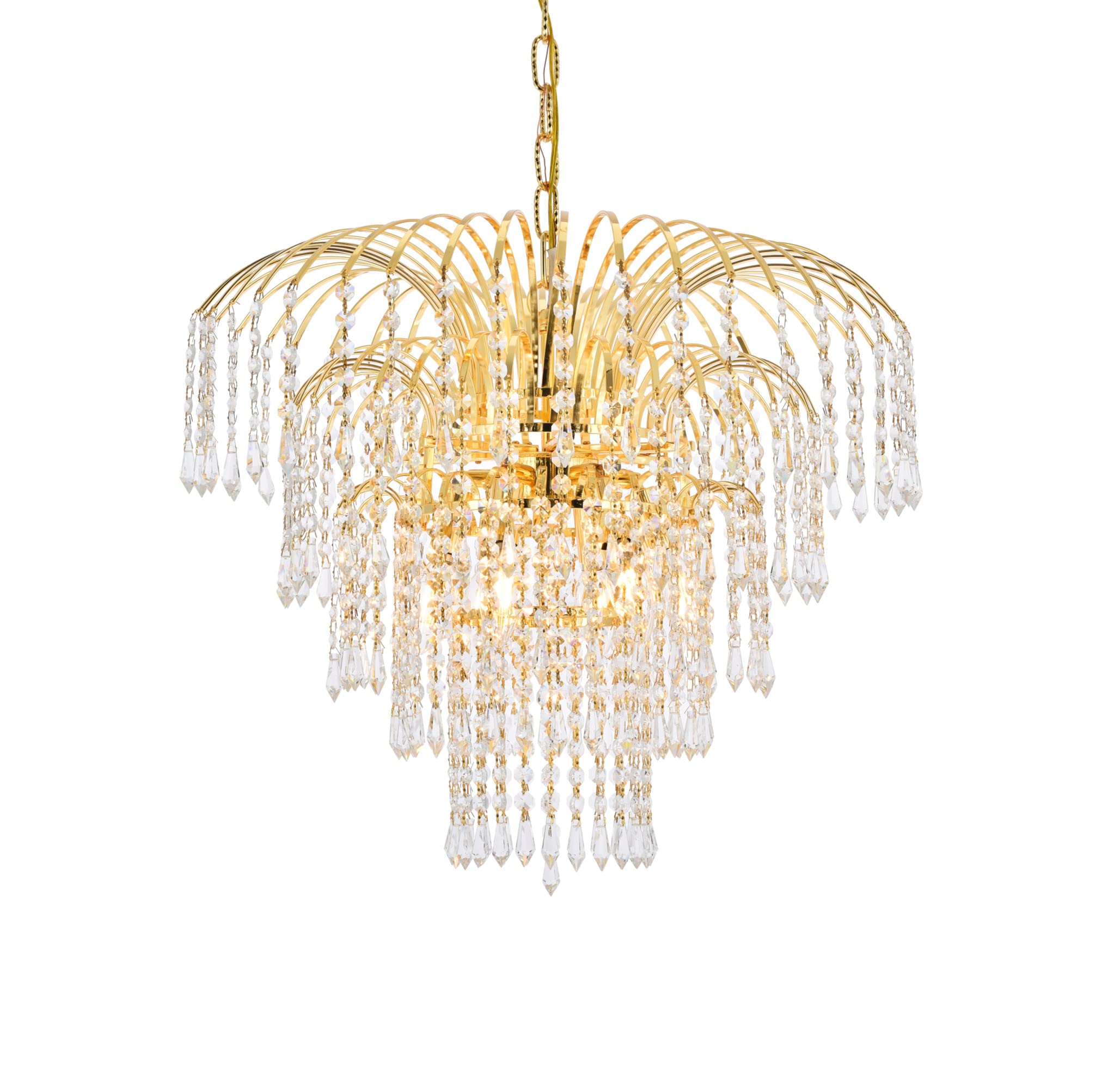 Elegant Lighting V6801D21g-Rc 18 x 21 in Falls 6 light gold chandelier - Royal cut crystals