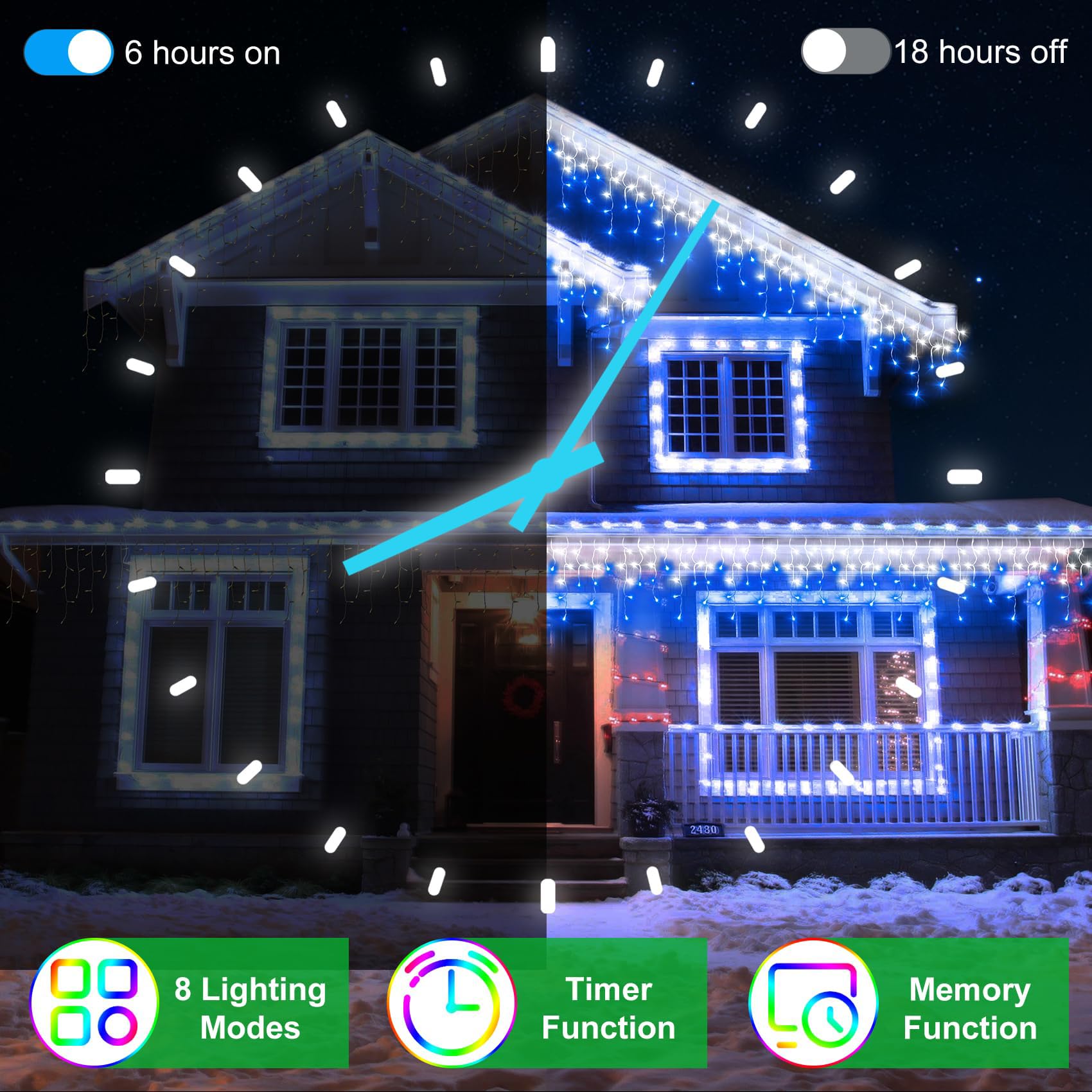 1296 Led Christma Lights With 288 Drops,131Ft Outdoor Hanging Lights With 8 Modes & Timer, Plug In Curtain String Lights Outdoor