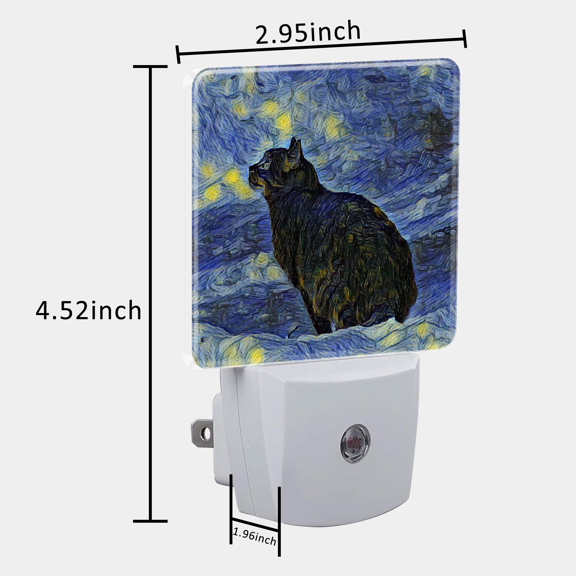 Uiaoiais Plug In Night Lights Starry Sky Black Cat Painting Nightlight Plug Into Wall Dusk To Dawn Sensor Led Night Light For Ki