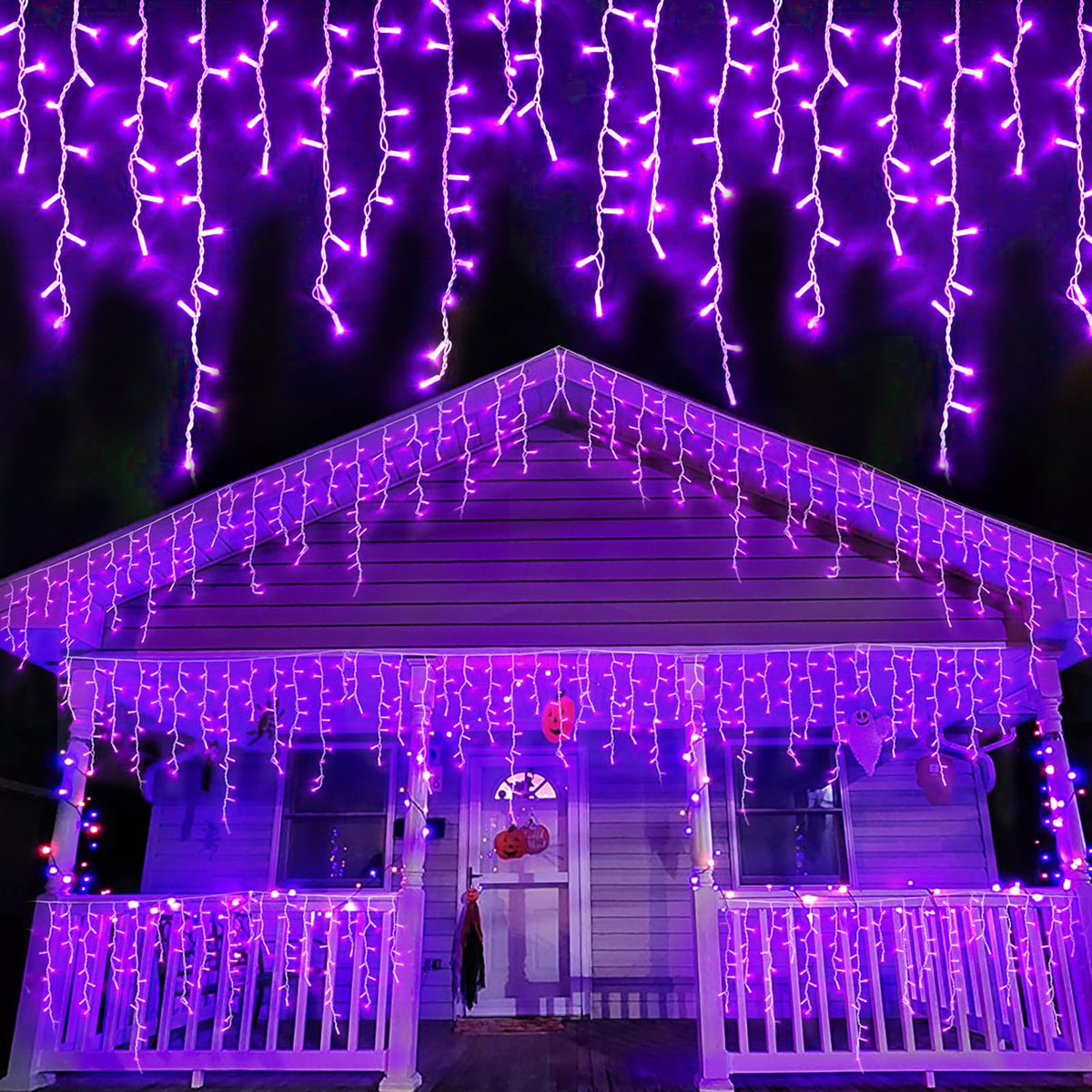 Yeguo 33Ft 400 Led Purple Icicle Halloween Lights Outdoor Waterproof, 80 Drops Icicle Light Connectable, 8 Modes Icicle Christma