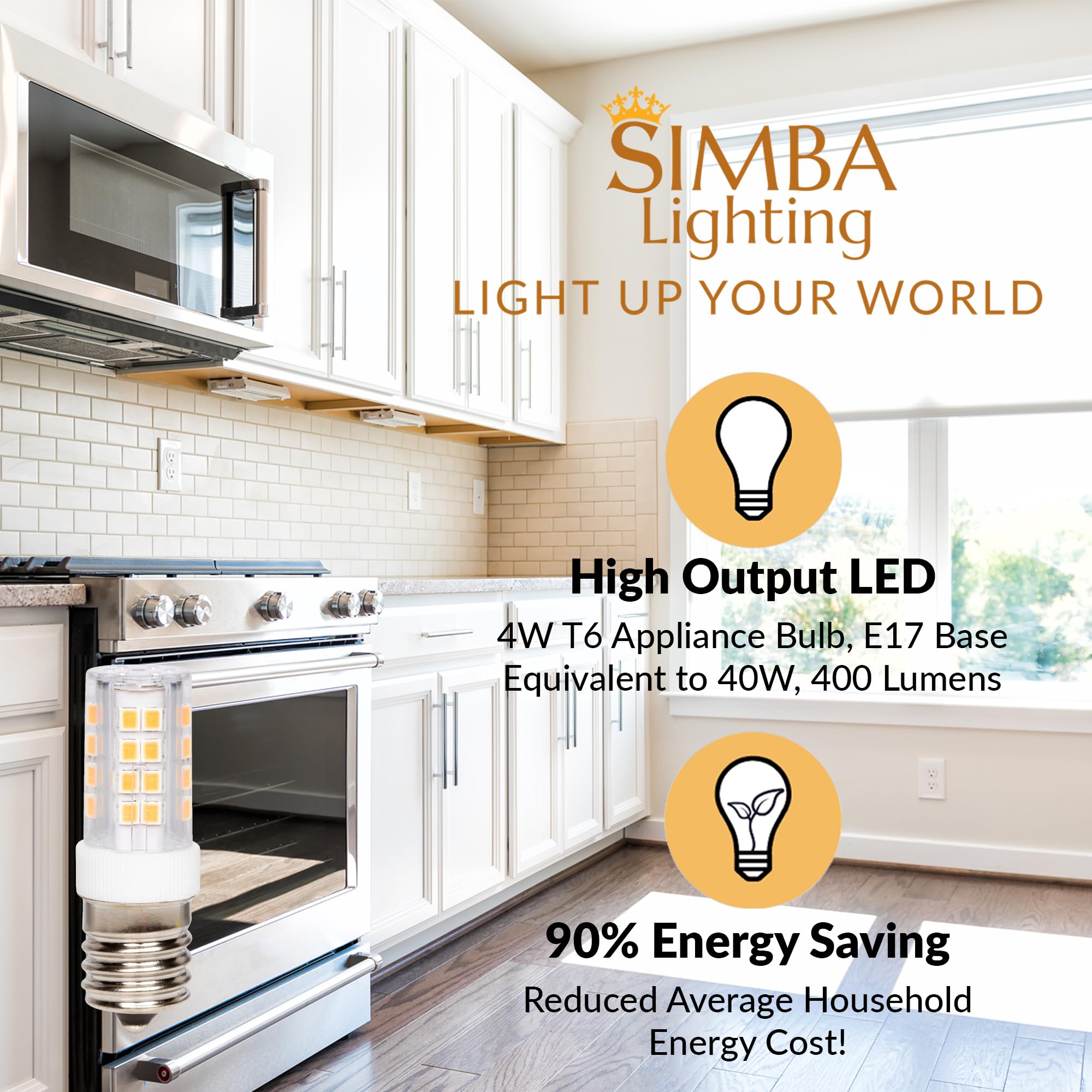 Simba Lighting Led E17 Microwave Appliance Light Bulb (2 Pack) 4W T6 40W Incandescent Replacement For Under Hood, Stove Top, Ran