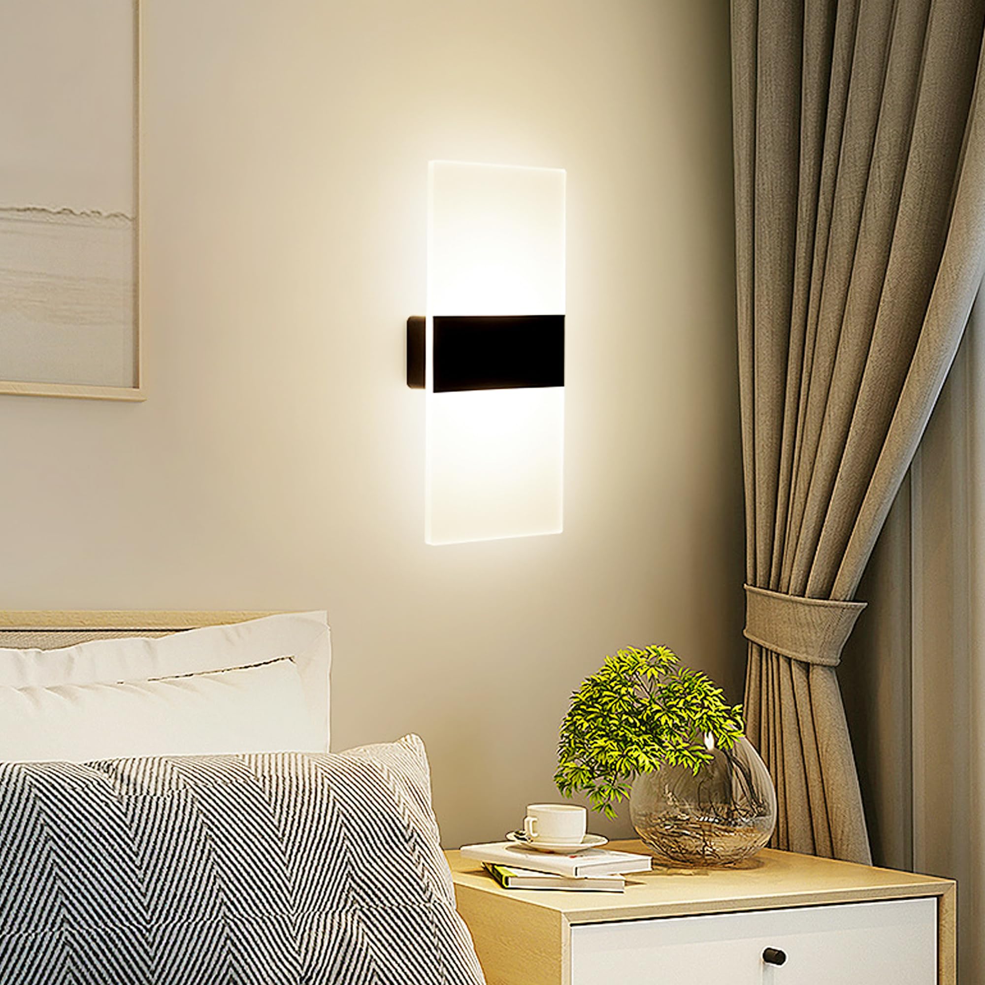 Felrelwel Modern Wall Sconces,Rechargeable Usb Battery Operated,2 Pcs Acrylic Led Wall Lamp For Living Room Bedroom Hallway,Three Level Light Adjustment,Bedside Lights,Touch Control Switch White Light