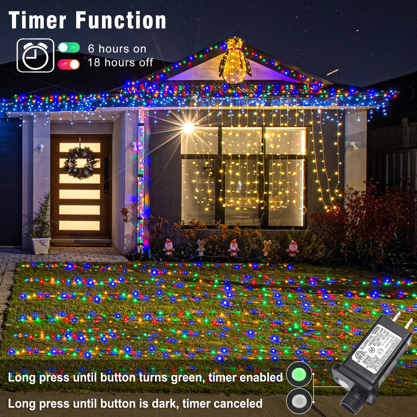Nielfoi 66ft 200 LED String Lights, Waterproof Multicolor Twinkle Lights, Connectable, 8 Modes for Indoor/Outdoor Decorations