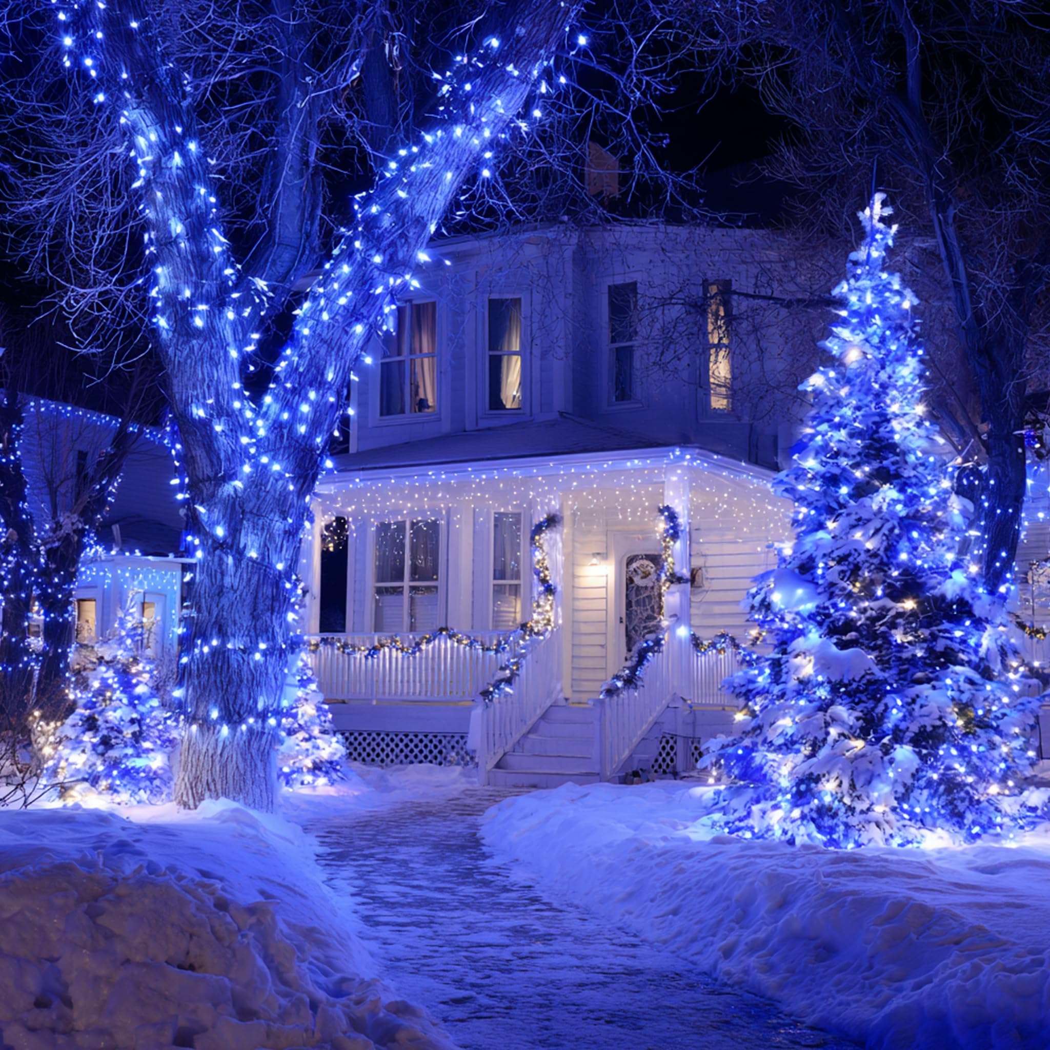 Tw Shine Christmas Lights  600 Led 196Ft Christmas String Lights Plug-In With 8 Modes Timer And Remote  Waterproof Outdoor Decorations For Bedroom Wedding Party Yard Tree Decor  Blue & White